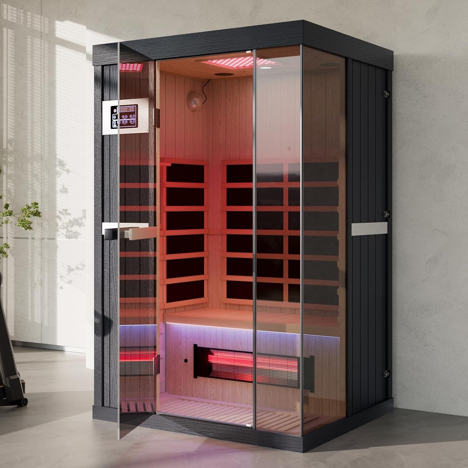 2-Person Full Spectrum Infrared Sauna, 1990W 120V with 12″*12″ Red Light Therapy, 2 Speakers, Indoor Dry Sauna for Home & Gym, Canadian Hemlock Wood