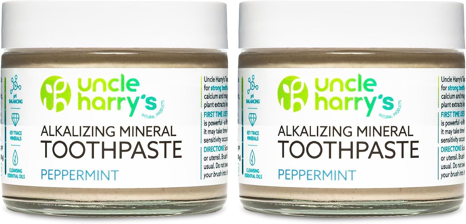 Uncle Harry’s Peppermint Remineralizing Toothpaste | Natural Whitening Tooth Paste Freshens Breath & Promotes Enamel | Vegan Fluoride Free Toothpaste (2 Pack)