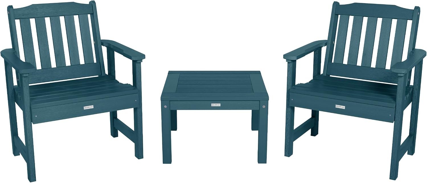 highwood AD-KITCHGL2-NBE Lehigh 2 Garden Chairs with 1 Square Side Table, 3-Piece Set, Nantucket Blue
