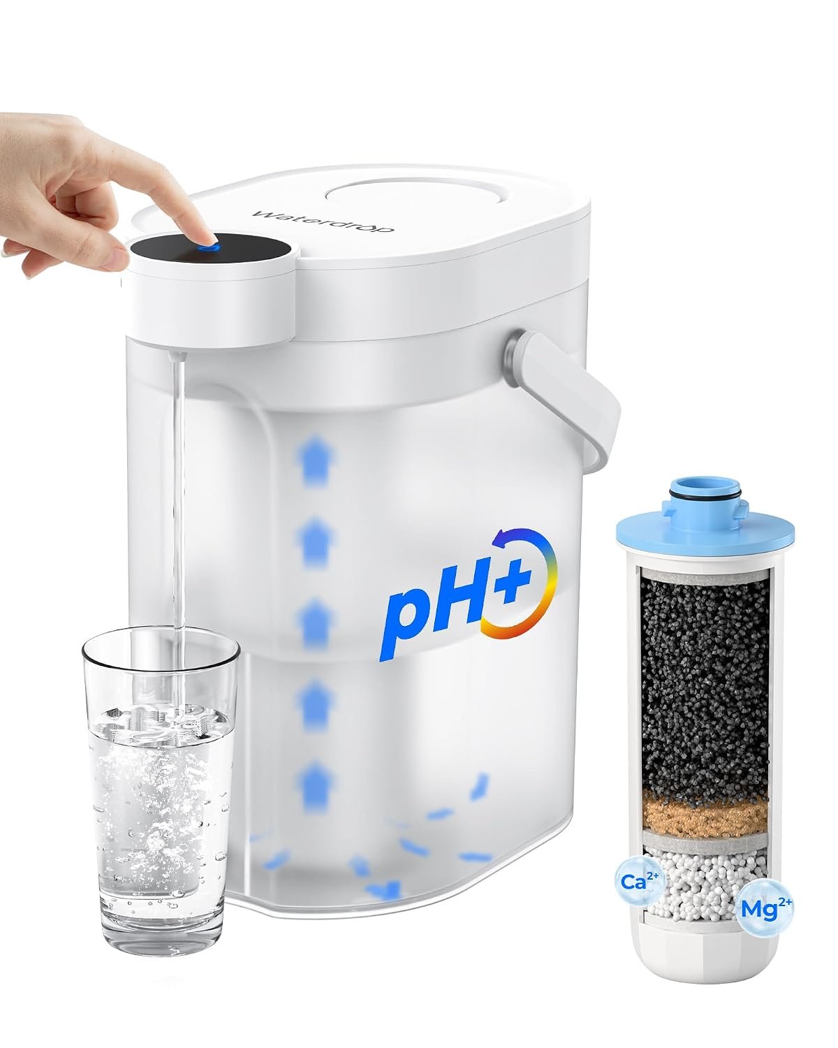Waterdrop ED11L Alkaline Rechargeable Water Filter Dispenser, 15-Cup, White