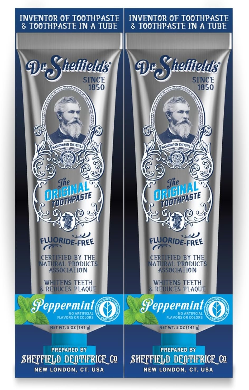 Dr. Sheffield’s Fluoride Free, No SLS Toothpaste, Peppermint, 2-Pack | Certified natural fluoride free toothpaste with real peppermint that helps reduce plaque and freshen breath