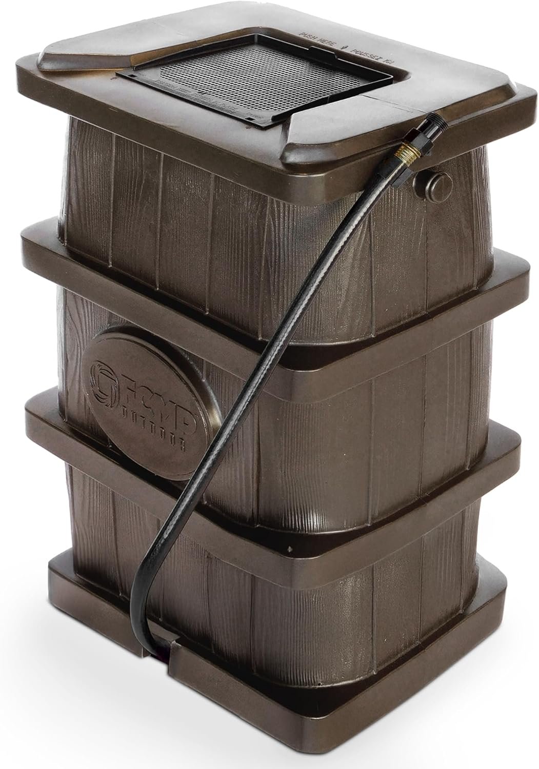 FCMP Outdoor Slim Line Design 45-Gallon Wood Grain Outdoor Home Rain Water Catcher Barrel Flat Back Container with Spigots and Mesh Screen, Brown | Wood Grain Design – Outdoor Home Rainwater Catcher Flat Back Container with Spigots and Mesh Screen