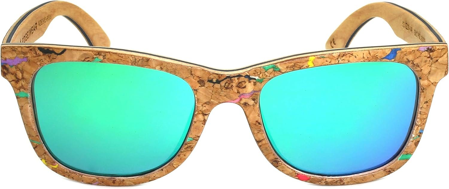 Real Natural Corkwood Frame Polarized Sunglasses Eco Friendly With Color Mirror Lens Bamboo Case included WDES02-P1GNRV(gnrv)