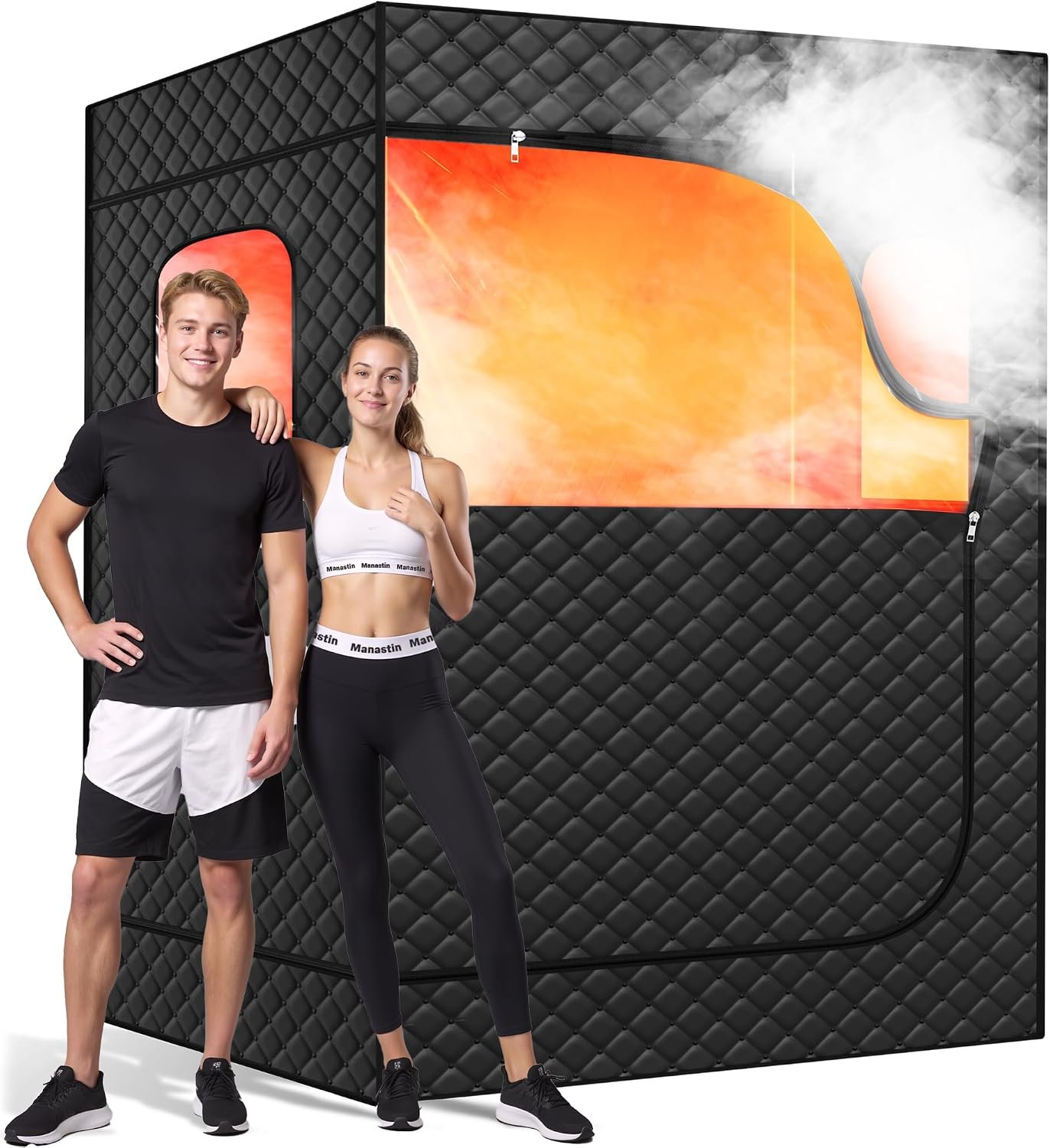 Manastin 2 Person Portable Steam Sauna for Home, 1 or 2 Person Full Body Home Spa with 2 Foldable Chairs,9 Levels of Sauna Tent with Remote Control, (Black, Large)