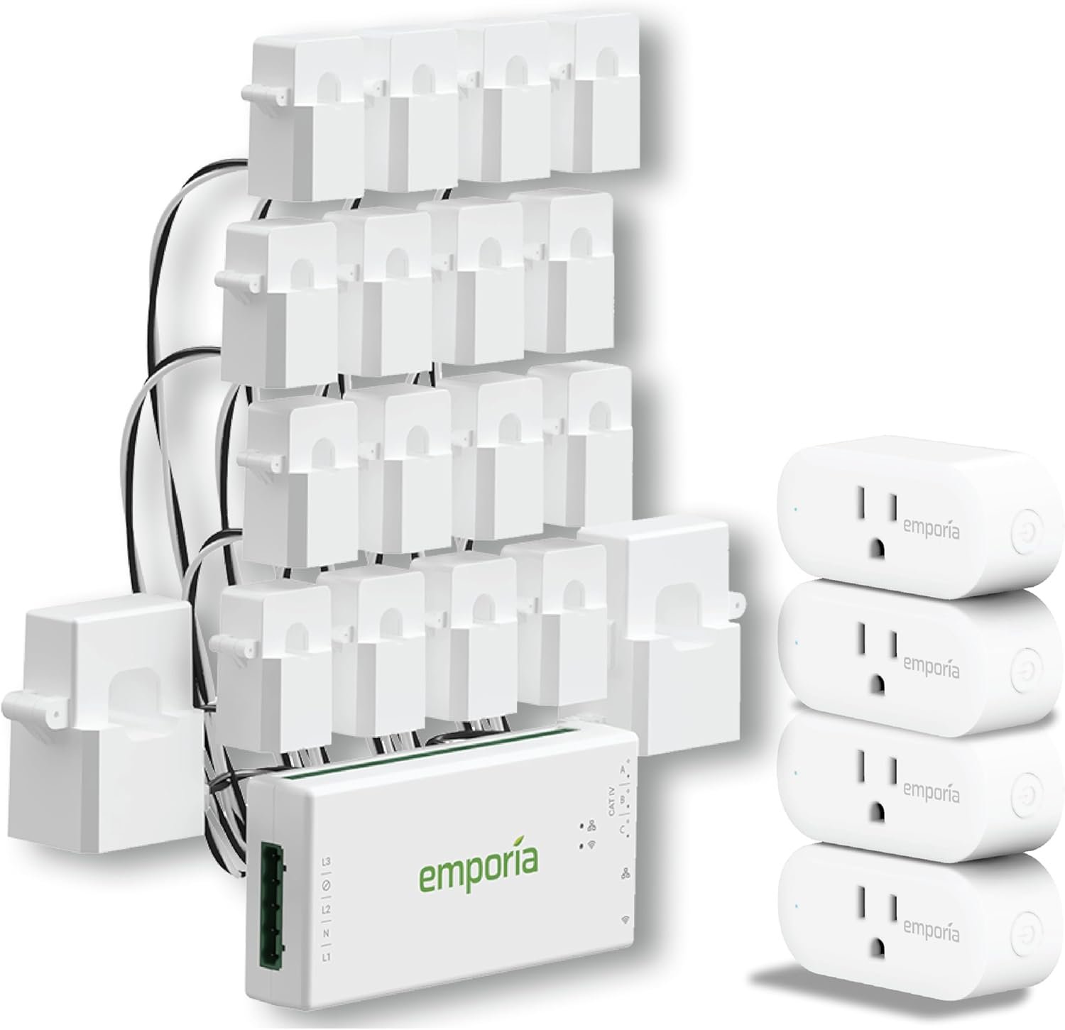 Emporia Energy Monitor with 16 Sensors + 4 Smart Plugs Super Bundle – Whole Home Electricity Usage Tracking & Real-Time Control – Supports Solar Net Metering – Works with iOS, Android, Alexa