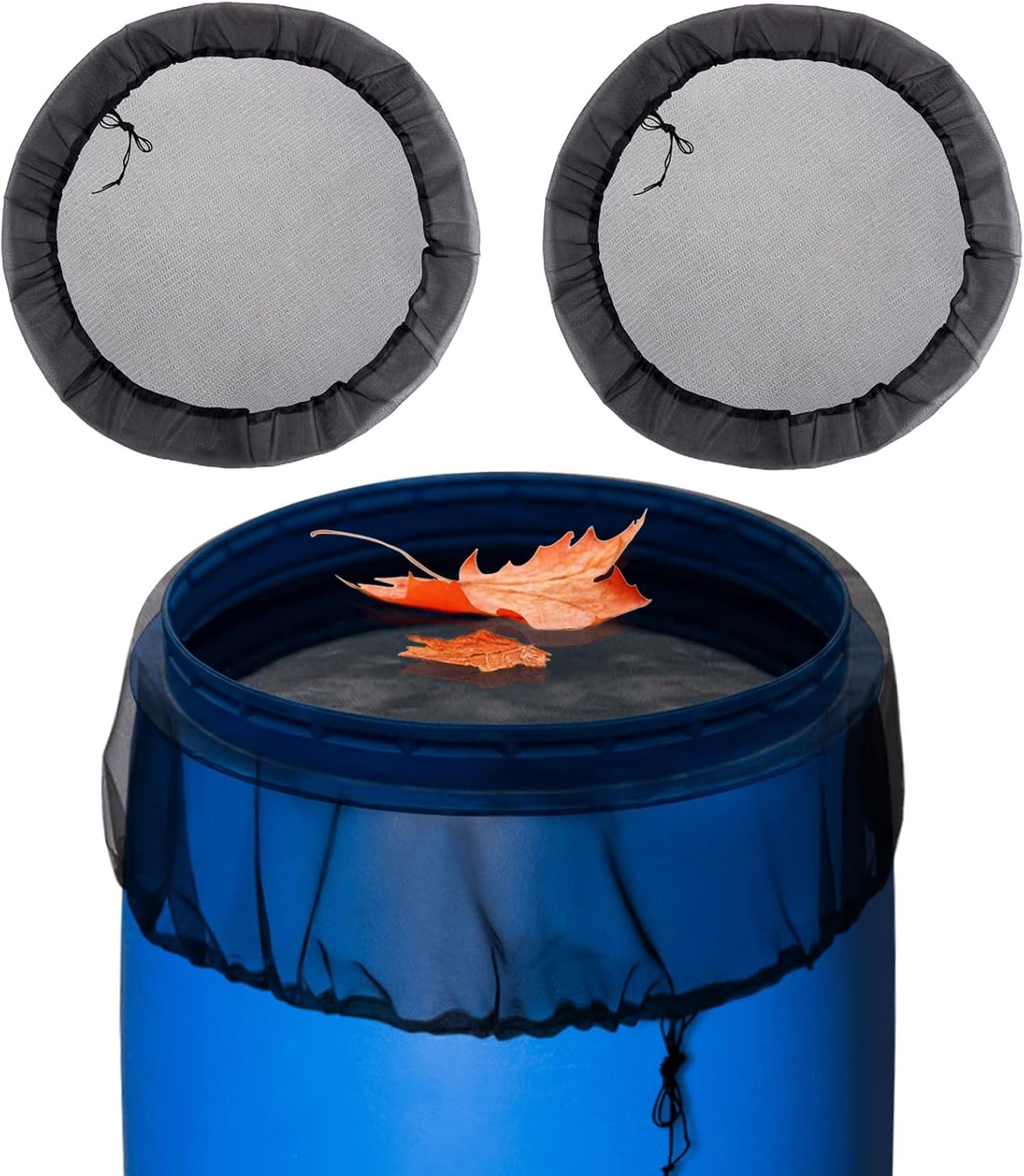 Mesh Cover for Rain Barrels – 2pcs 39in Rain Barrel Netting with Drawstring, Water Collection Buckets Tank Protector Screen for Preventing Fallen Leaves in Outdoor Garden Eaves | Preventing Fallen Leaves in Outdoor Garden Eaves, Rains Barrel Netting, Rain Water Collection Barrels Protector Screen