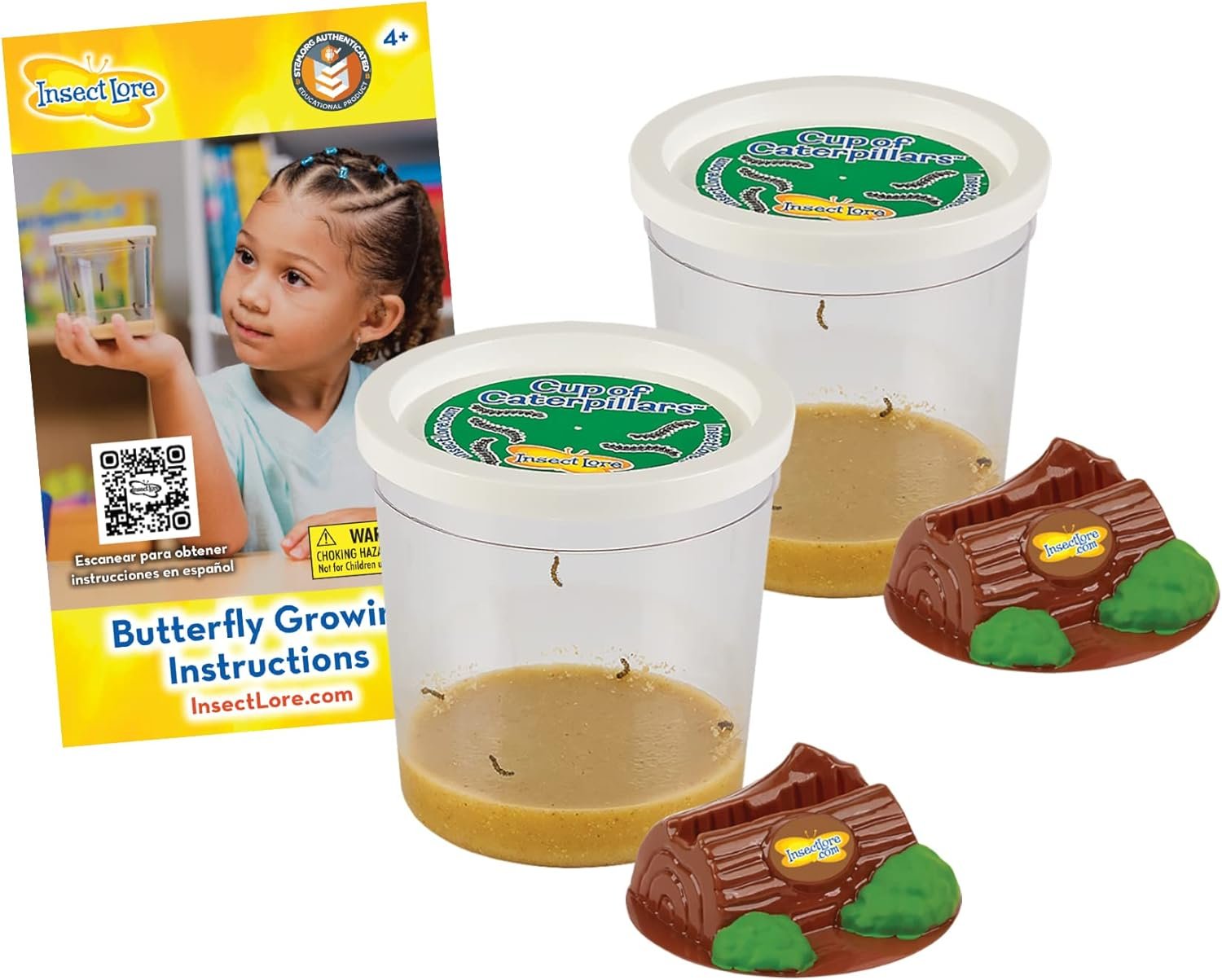 Insect Lore Two Cups of Caterpillars – Butterfly Garden Kit Refill – Raise and Release Painted Lady Butterflies – Includes Two Chrys-A-Lid Holding Logs and Instructions