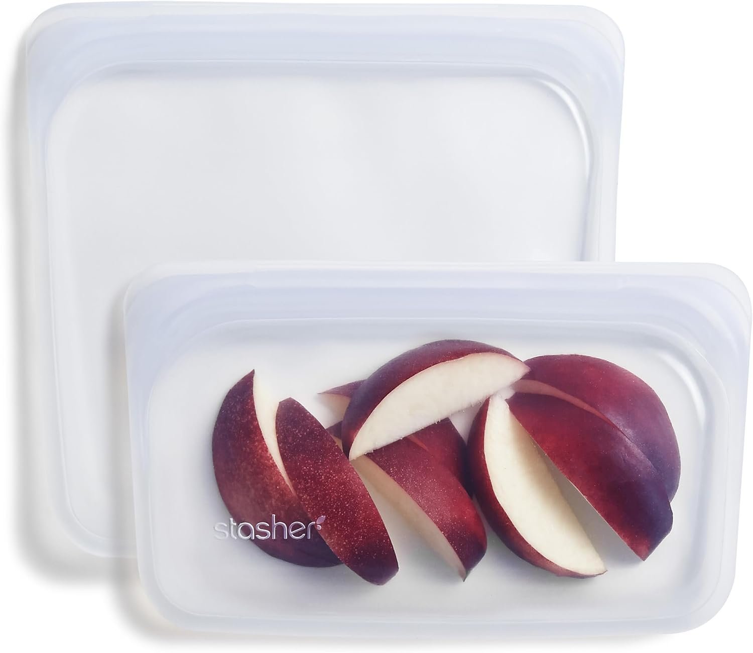 Stasher Reusable Silicone Food Storage Bags, Snack, Sandwich 2-Pack, Clear | Food-Safe Silicone, BPA-Free, Leak-Free, Eco-Friendly, Dishwasher, Lunch Bag, Travel Containers, Meal Prep, Lunch, Travel