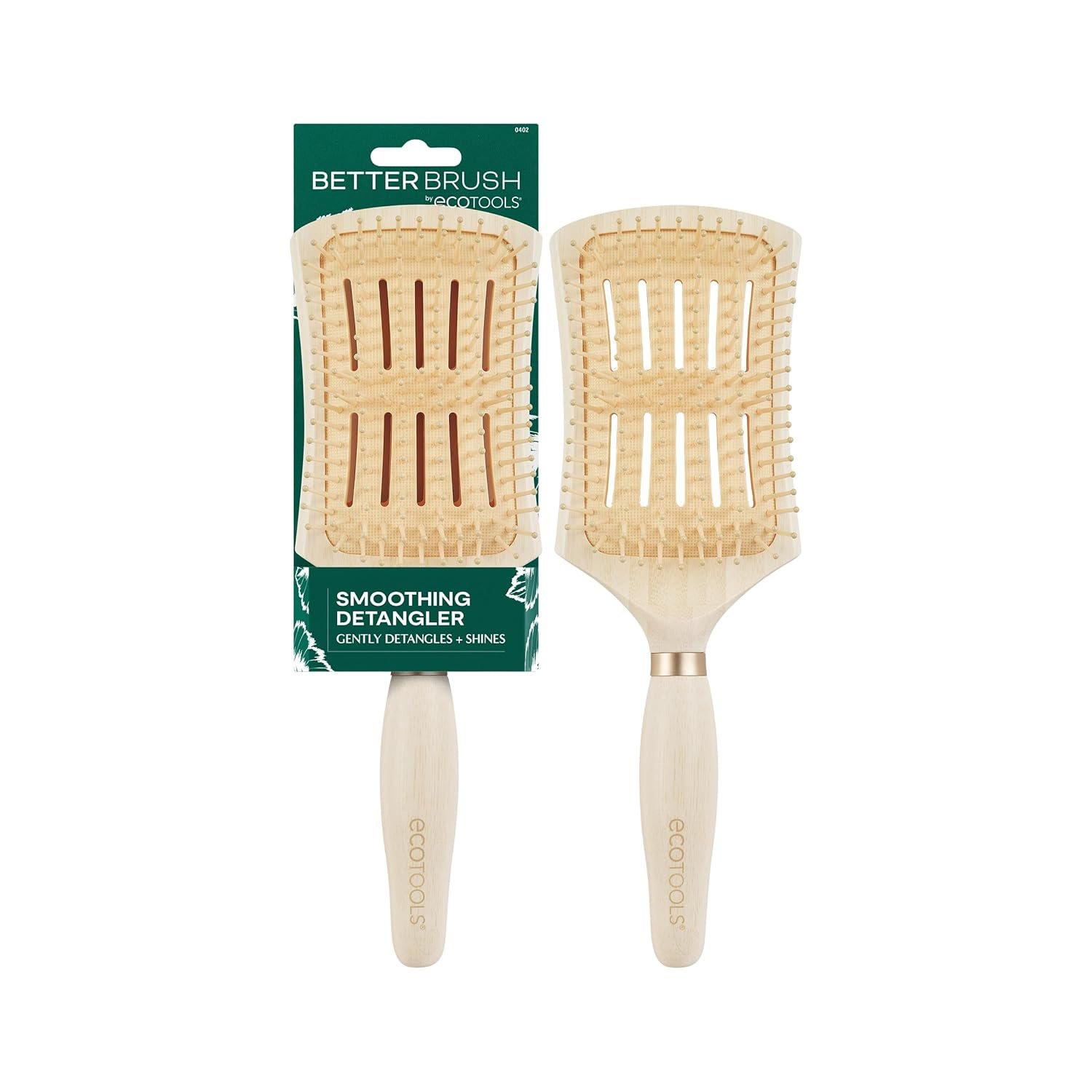 EcoTools Better Brush Smooth Paddle Brush, 1 Count | Easy detangling with a smoothing hair brush for wet or dry hair, flexible bristles, bamboo brush and heat resistant
