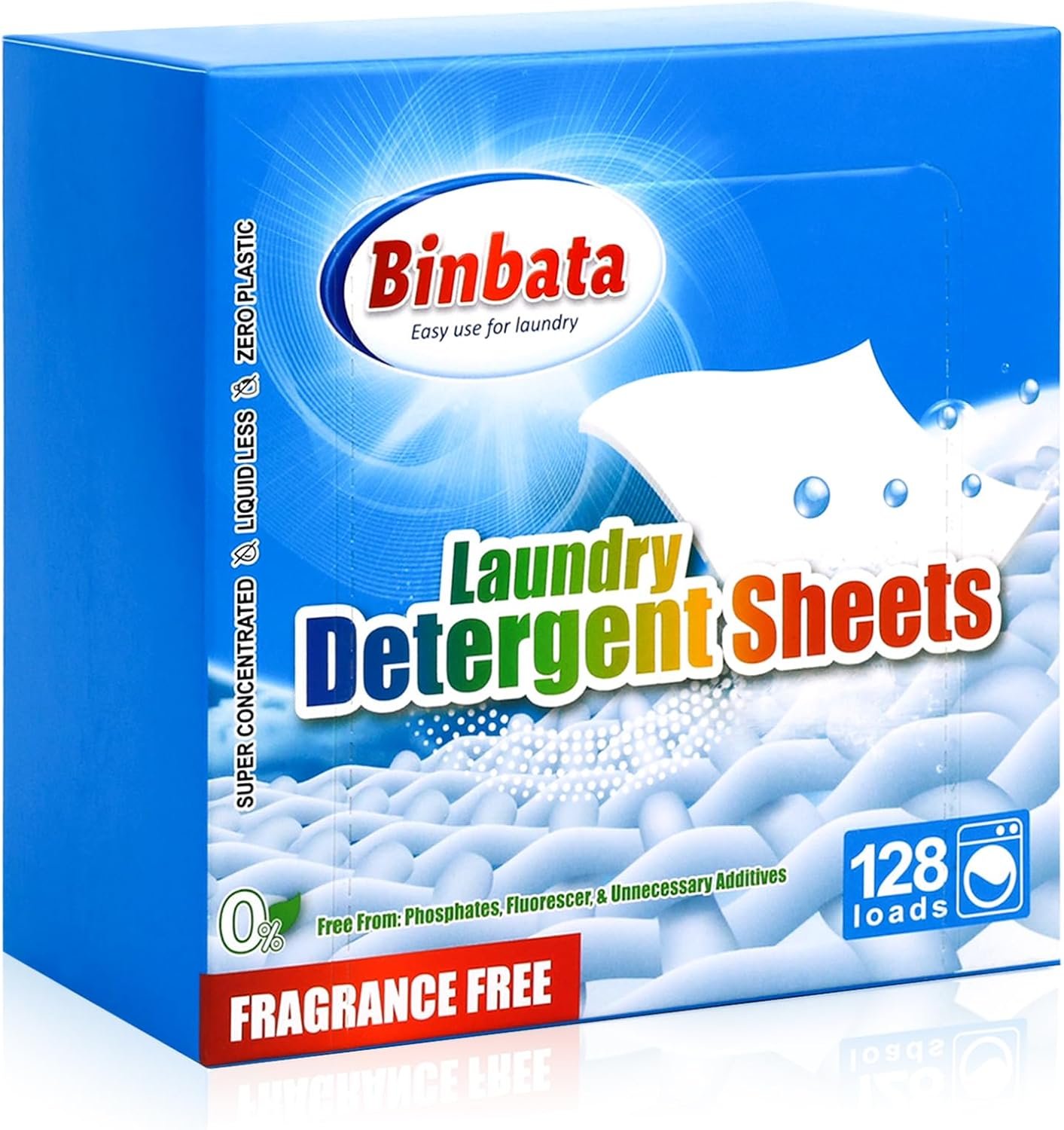 Binbata Laundry Detergent Sheets Up to 128 Loads, Plastic Free Eco-Friendly | Unscented Liquidless Soap, Hypoallergenic Biodegradable Sheets, Suitable for Sensitive Skin, Great For Travel, Fragrance Free