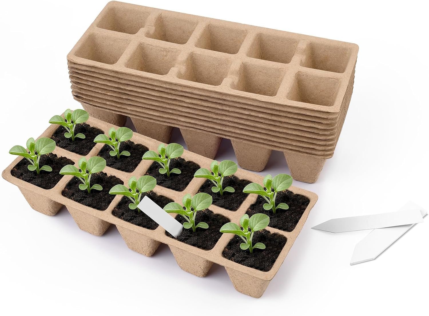 Seed Starter Trays, Biodegradable Peat Pots Planting Trays for Seedlings, Germination Trays for Vegetables, Flowers, Herbs, Indoor Outdoor Gardening (10 Packs,100 Cells)