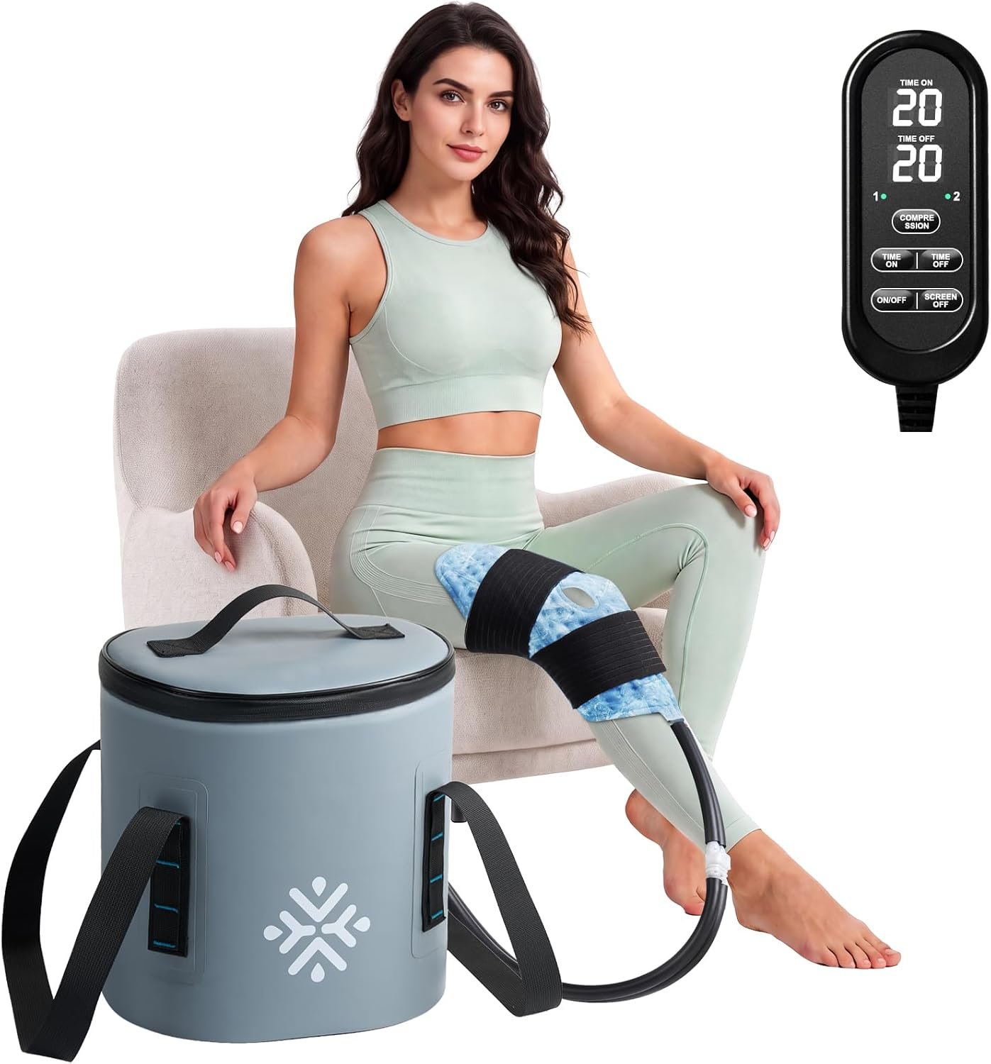 Ice Machine for Knee After Surgery w/Compression, Hip Replacement Cold Therapy Machine, Cryocuff Wrap Pack for Shoulder Recovery, ACL Cold Circulation System