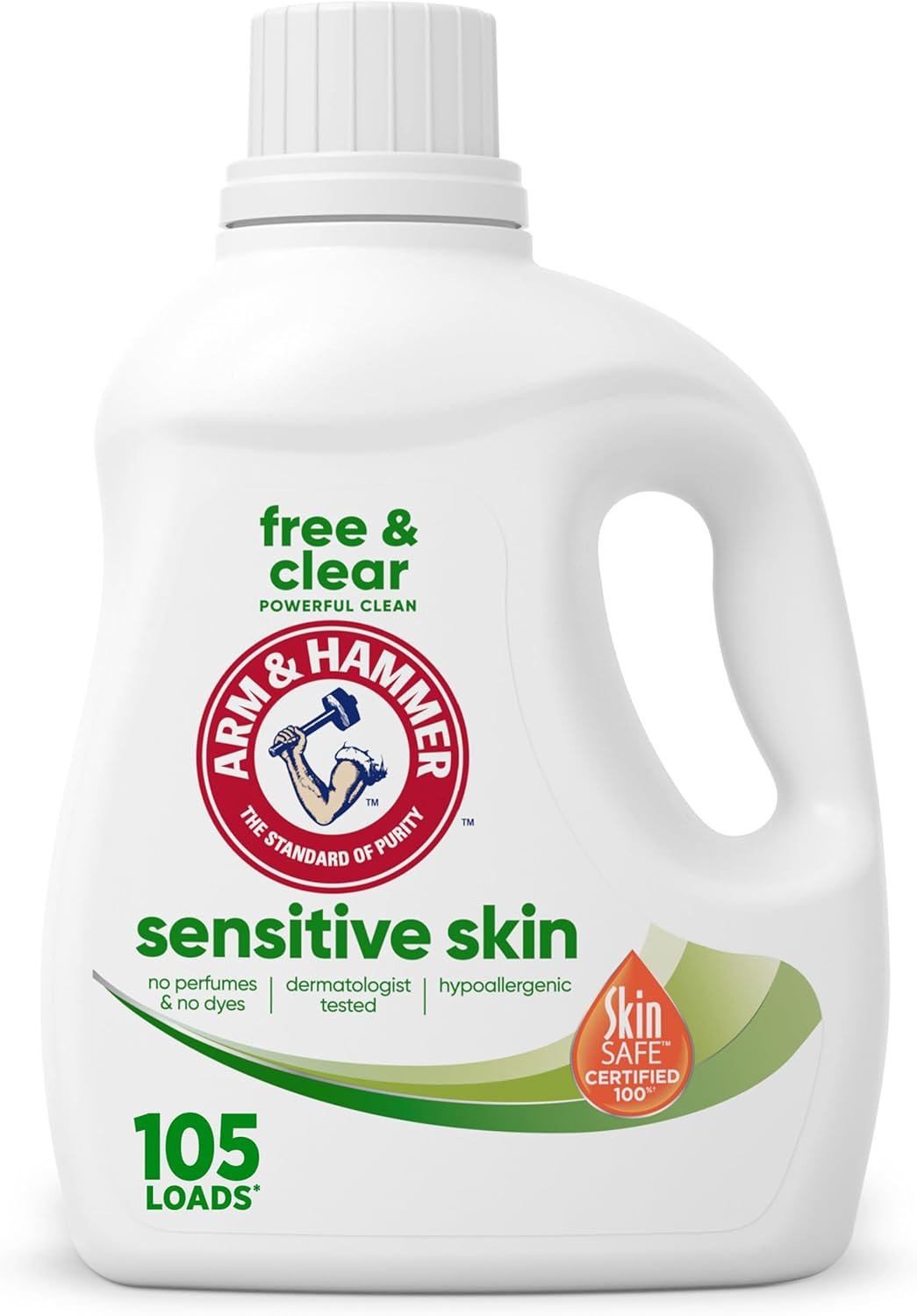 ARM & HAMMER Sensitive Skin Free & Clear Liquid Laundry Detergent | Hypoallergenic, Dye Free, Dermatologist Tested, 105 Loads, 105 fl oz