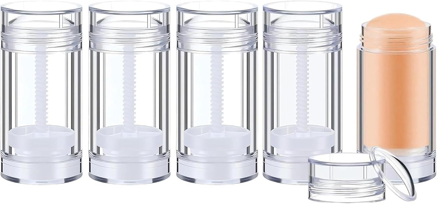 meleg otthon 5 Pcs Empty Deodorant Containers, 1oz/30ml Twist Up Refillable Deodrant Containers, LeakProof Clear Deodorant Bottles, Round Lip Balm Tubes for DIY Lipstick Crayon