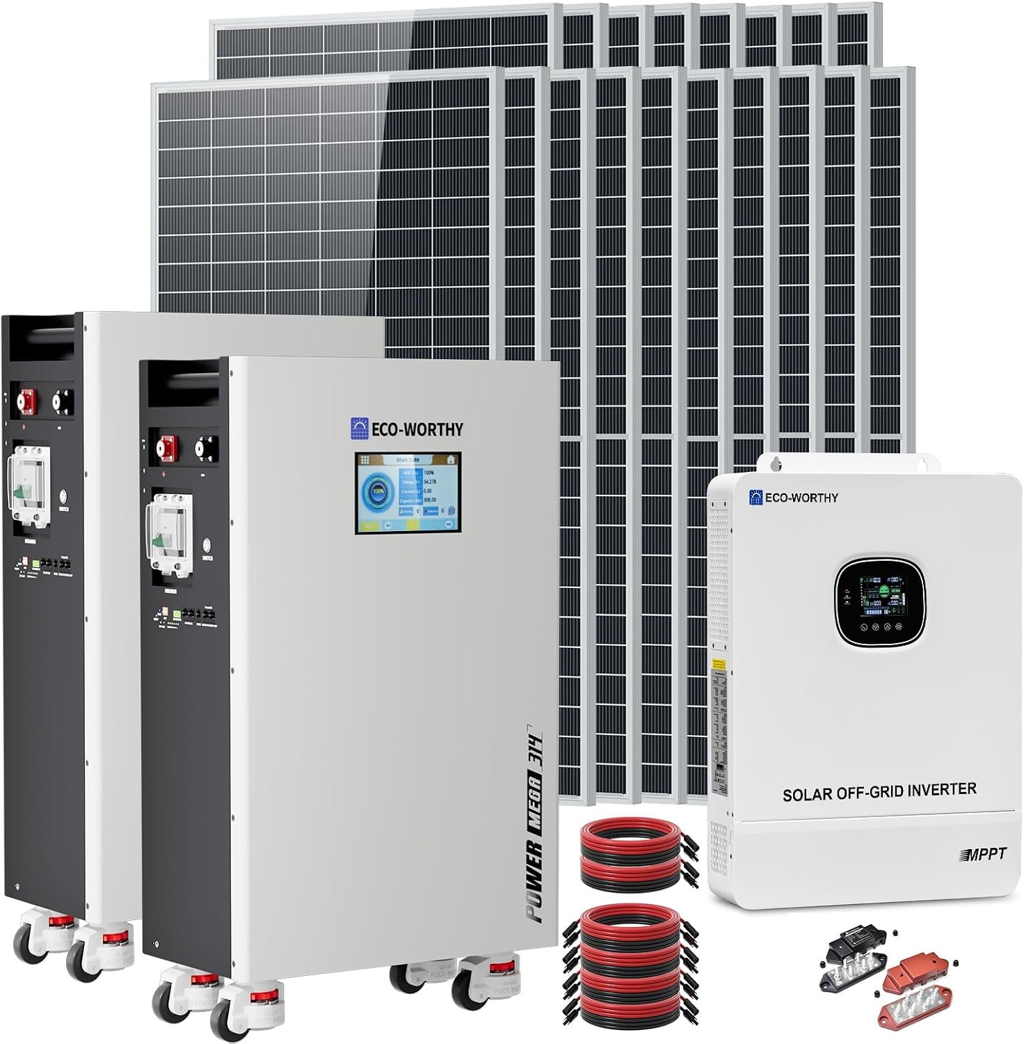 ECO-WORTHY 10000W Output Complete Off-Grid Solar Panel Kit for Home| 10KW 120V/240V Output Split Phase Inverter| 2pcs 48V 314Ah 32.2kWh High Capacity Energy Storage| 10620 Watts Solar Panel PV