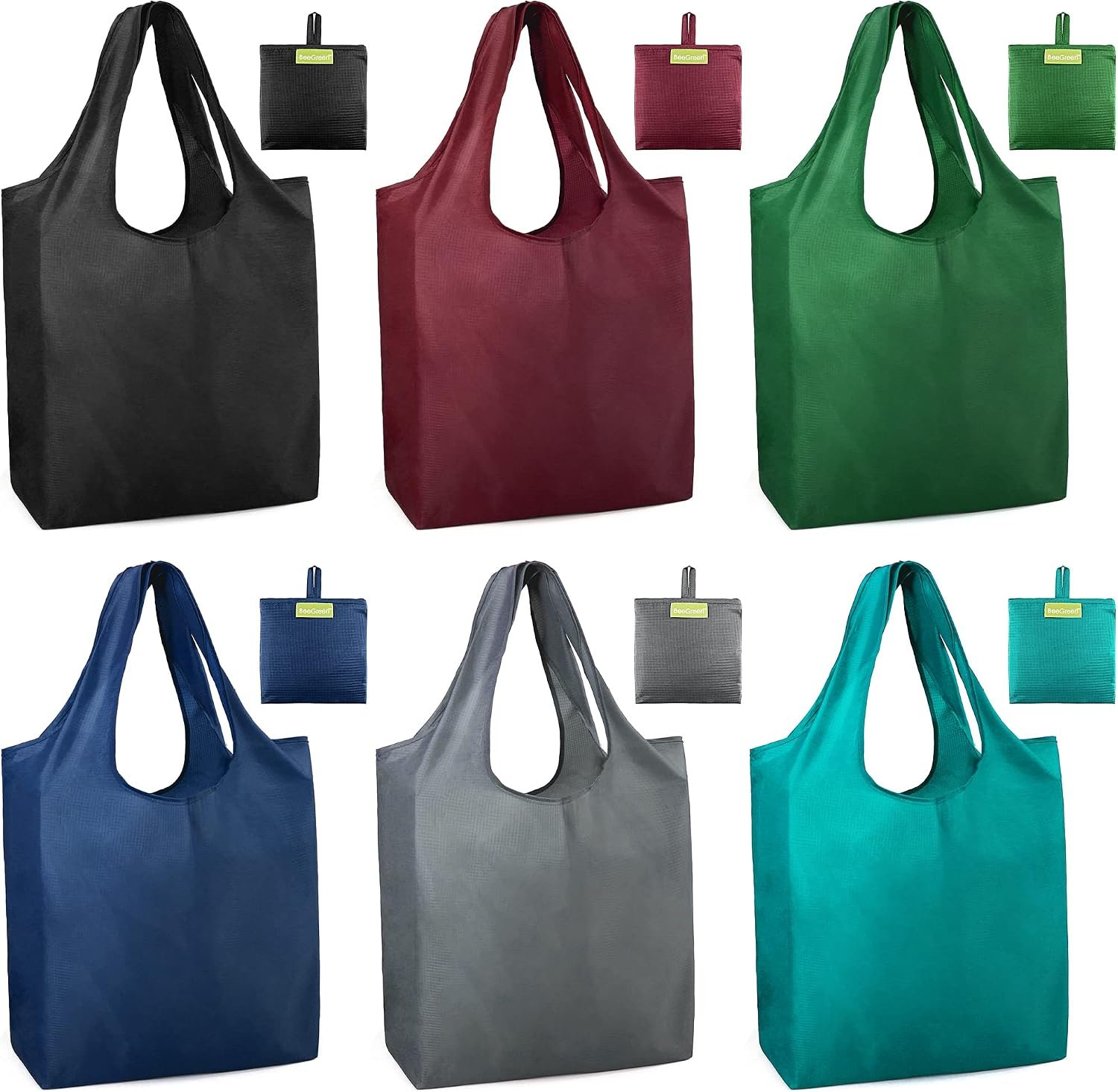 BeeGreen Foldable Travel Bag Reusable Gifts Bags – Reusable Grocery Bags Large Holiday Gifts Cloth Tote With Handles – Bulk Reusable Shopping Bags for Women (Beach Storage Washable Collapsible)​