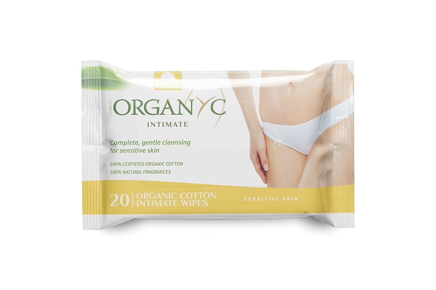 Organyc – Made with Organic Cotton Intimate Wet Wipes For Sensitive Skin, pH Balanced, No Parabens, Alcohol, or Chlorine, 20 Count (Pack of 1)