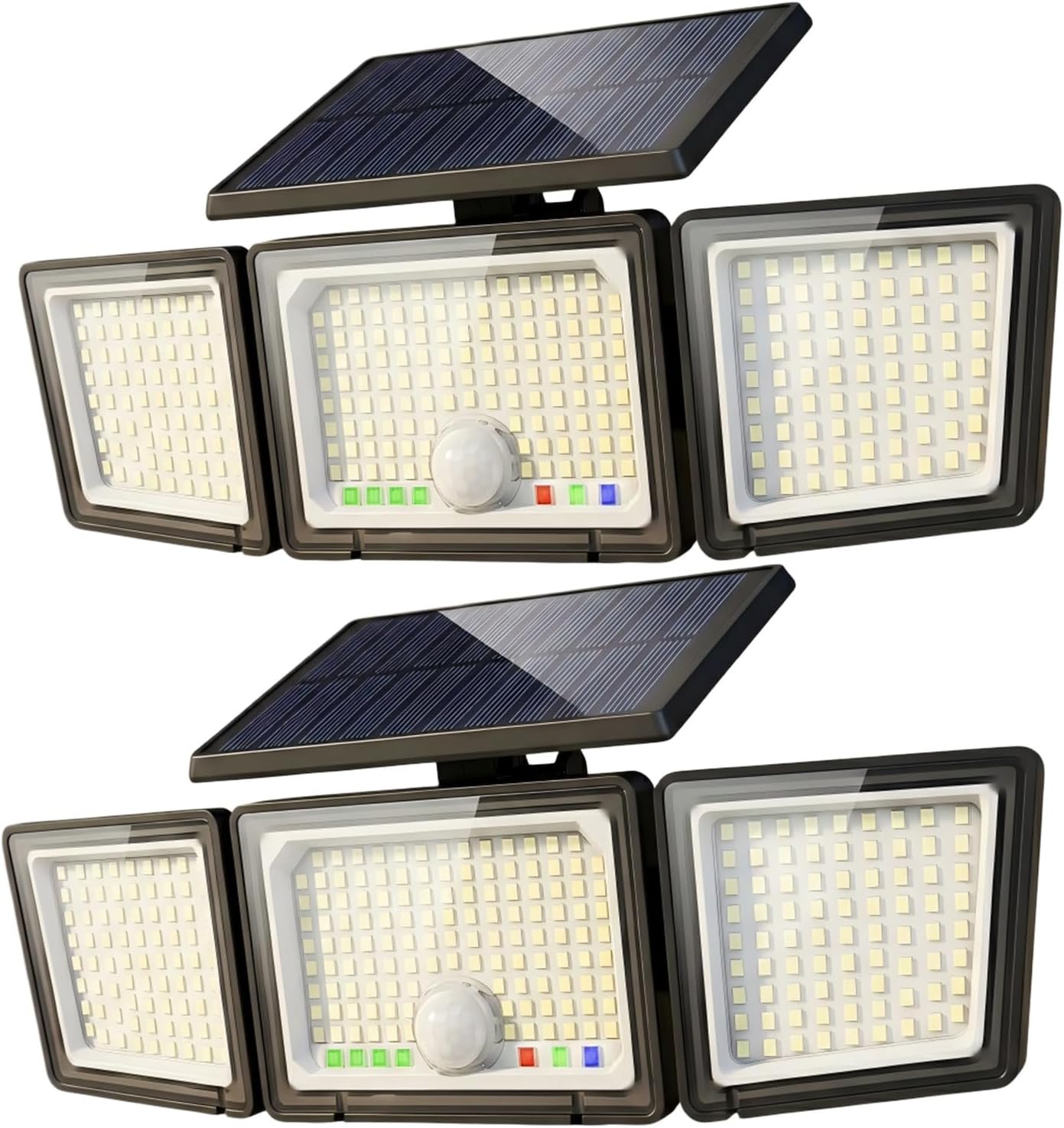 Solar Outdoor Lights Motion Sensor, 2500LM 286 LED Security Flood Lights with Visual Battery & Mode Display, 3 Lighting Modes, IP65 Waterproof 3-Head Wide Angle for Garage, Yard, Patio (2 Pack)
