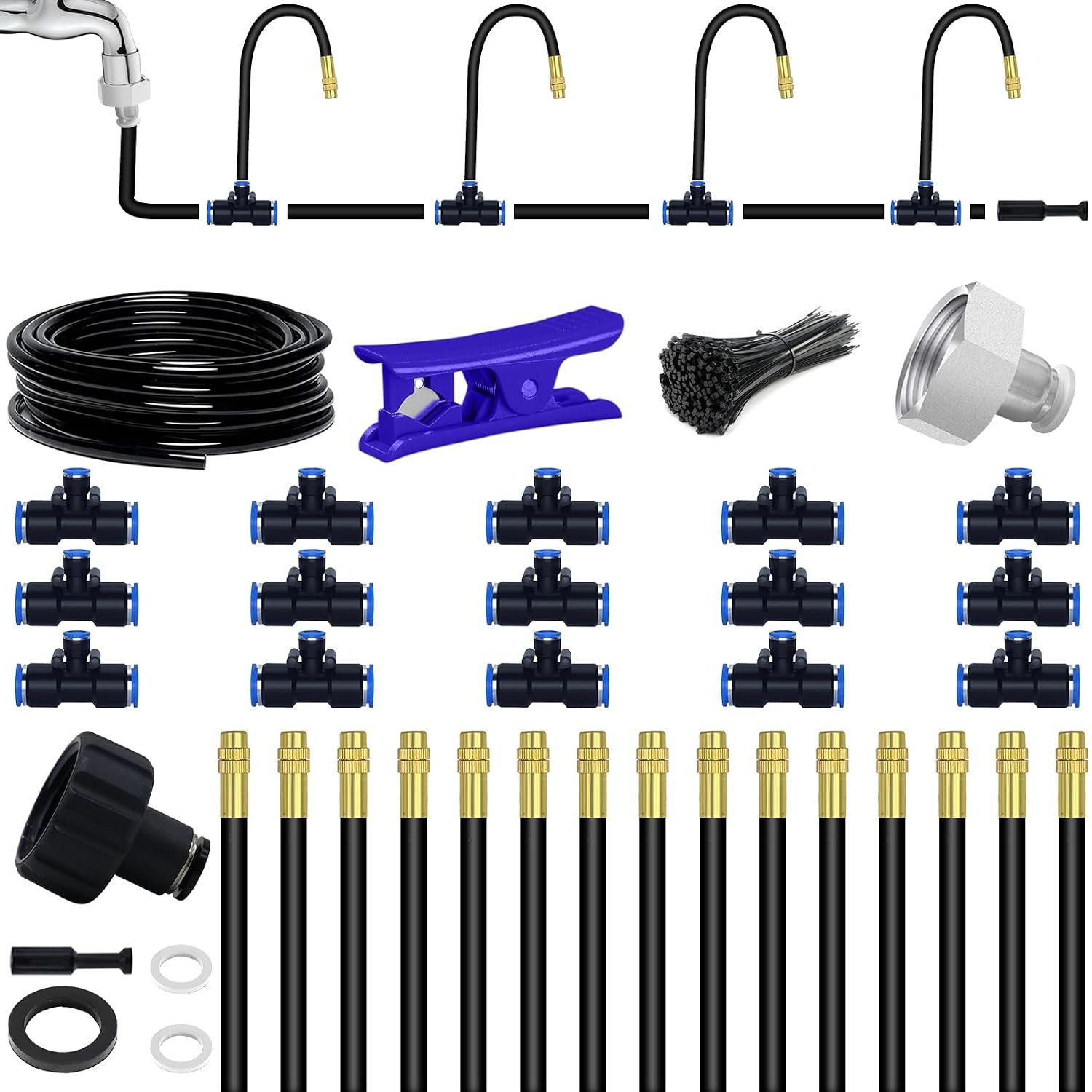 49.21Ft Drip Irrigation Kit System, 360° Bendable Garden Irrigation System | Adjustable Automatic Watering Misting System with 15 Nozzles for Greenhouse, Yard, Lawn, Plant , 5/16″ Tubing