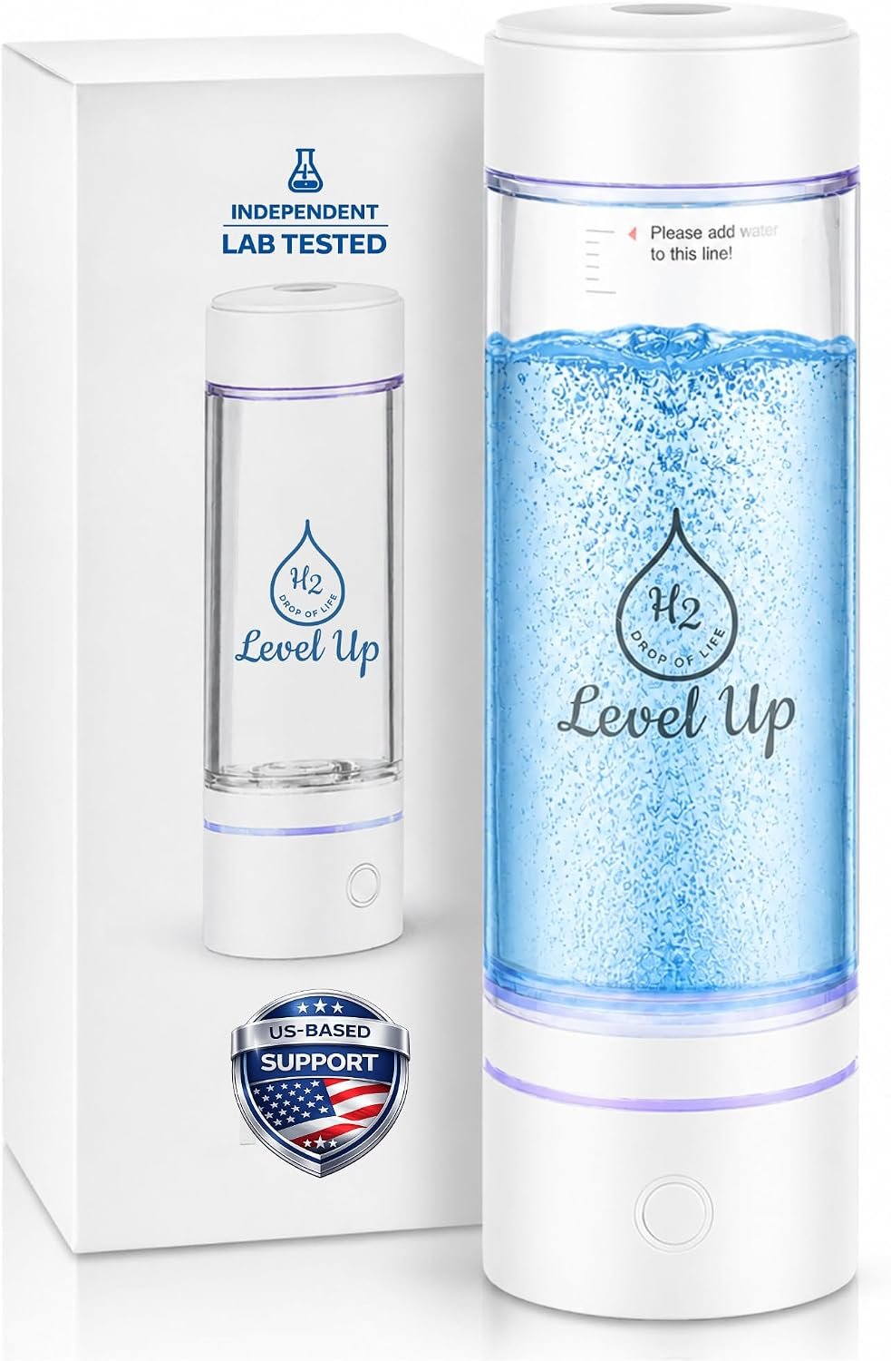 LevelUpWay 2025 Hydrogen Water Bottle Generator with SPE PEM Technology– Up to 4000 PPB – Dual Chamber – 250ml – (White) – Enhanced Hydration Solution