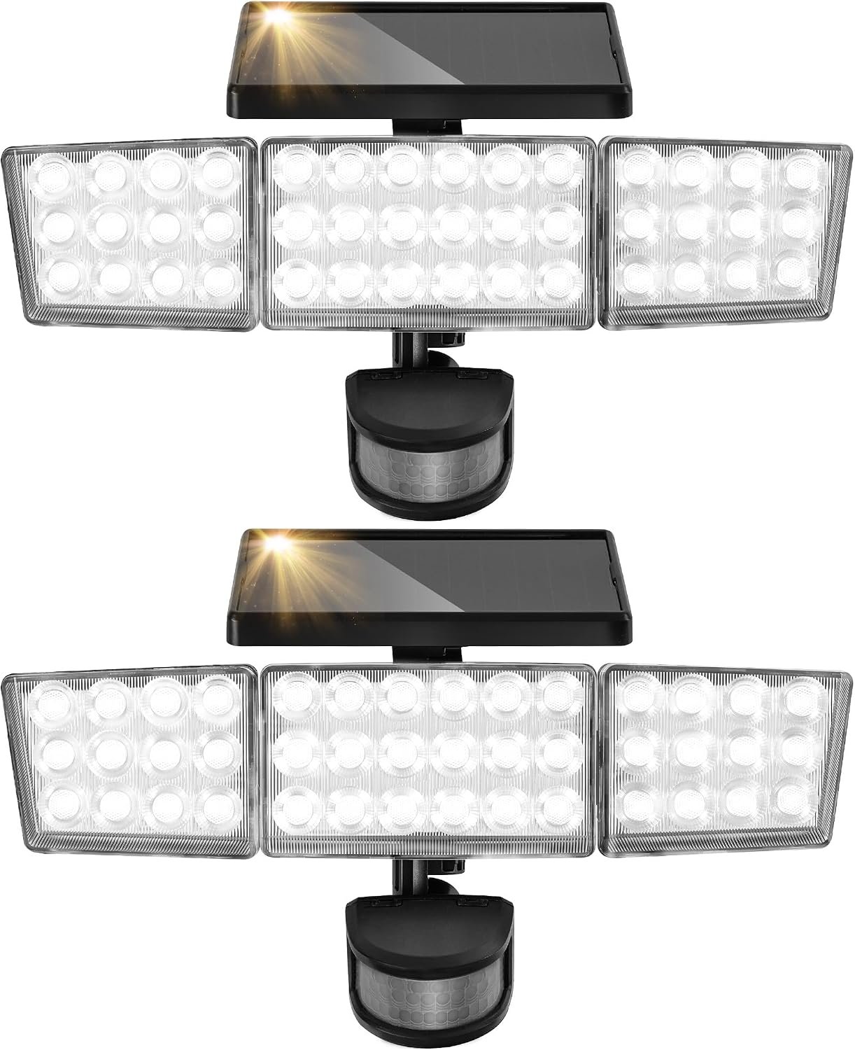 Solar Lights Outdoor, 3500LM 168 LED Motion Sensor Solar Flood Lights, 3 Heads 300° Wide Angle, 3 Modes IP65 Waterproof Solar Security Lights for Yard Garden Patio, 2 Pack (Black)
