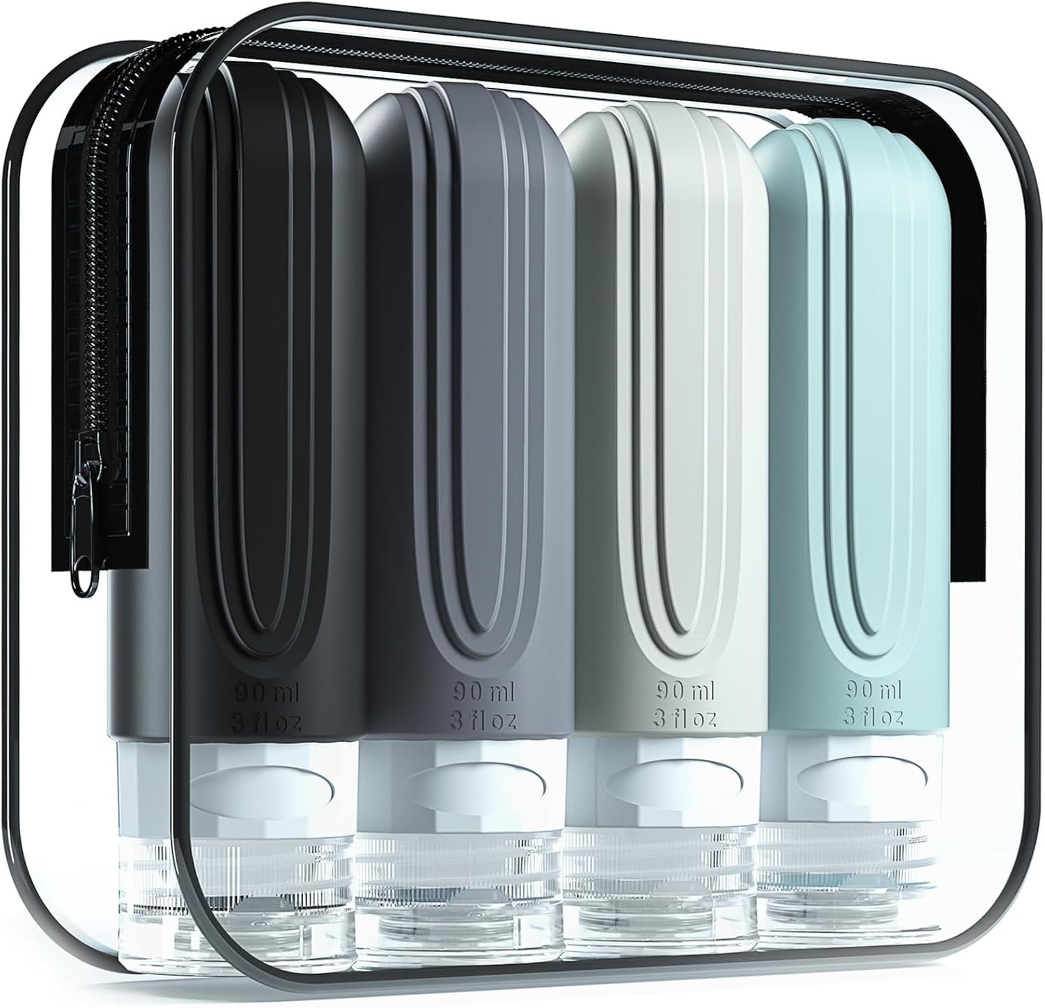 Mrsdry Travel Bottles for Toiletries, Tsa Approved 3oz Travel Size Containers BPA Free Leak Proof Refillable Liquid Silicone Squeezable Travel Accessories for Shampoo Conditioner Lotion (4 Pack)