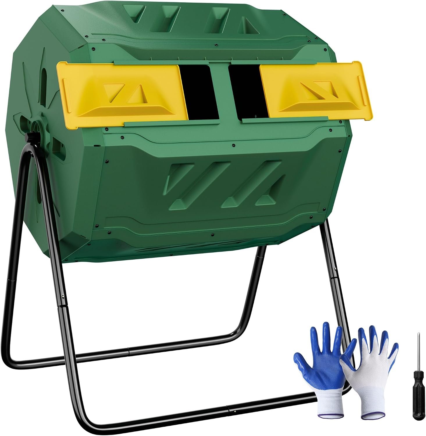F2C Compost Bin Outdoor Dual Chamber Tumbling Composter 43 Gallon BPA Free Large Tumbler Composters Tumbling or Rotating w/Sliding Doors & Solid Steel Frame Garden Yard Black