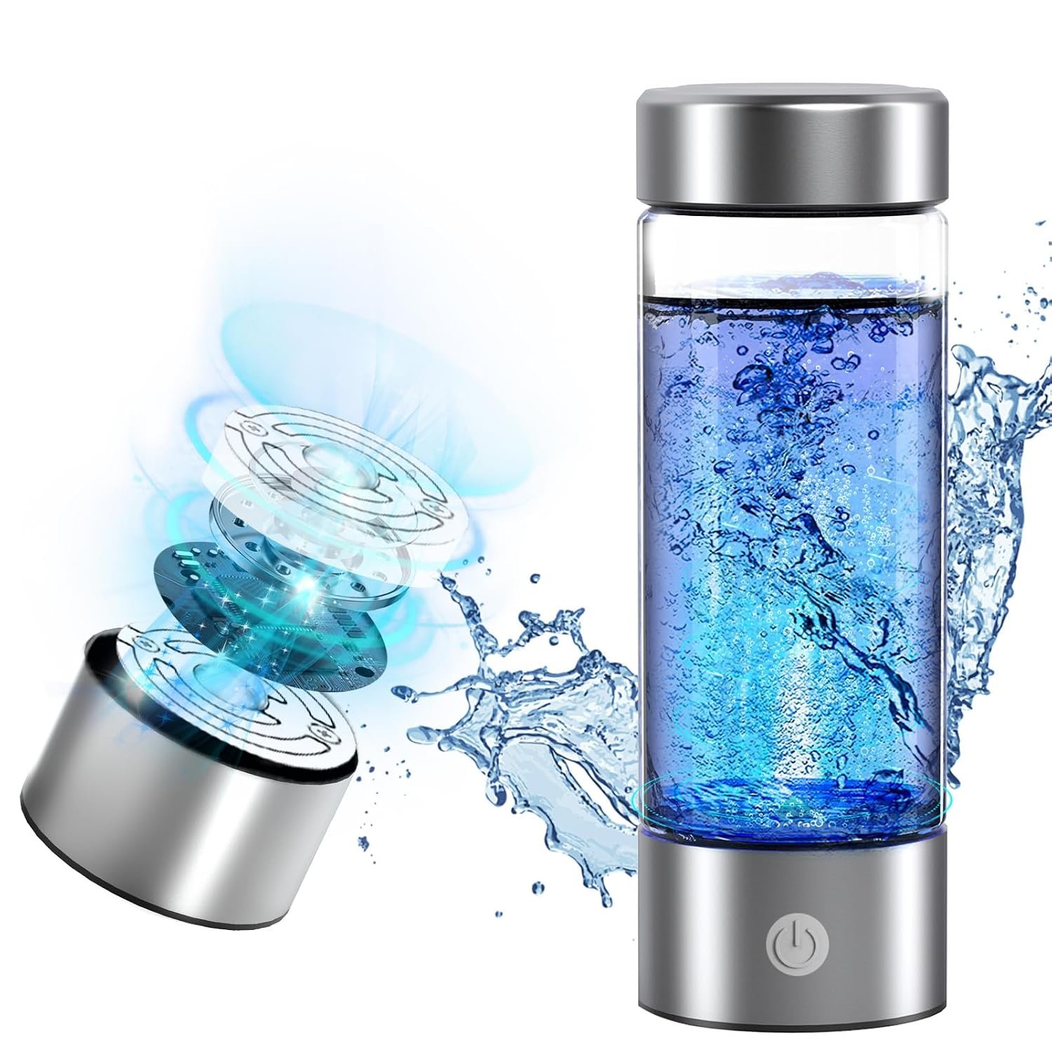 14 oz Portable Hydrogen Water Bottle Generator with PEM-SPE Technology, USB Rechargeable Hydrogen Water Ionizer Cup, Produces up to 3000 ppb Hydrogen in 3 Minutes for Home, Gym, Office & Travel
