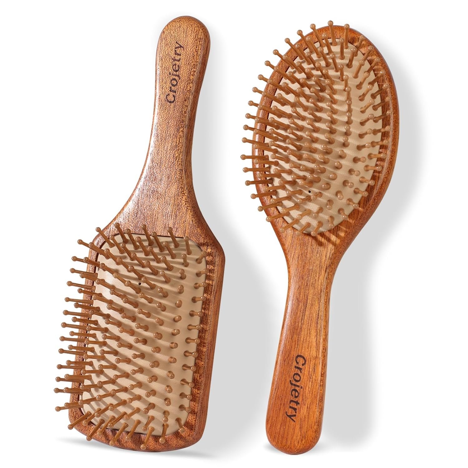 2-Piece Bamboo Hair Brush Set for Hair Growth (Oval & Square) – Natural Wooden Scalp Massage Brush with Bamboo Bristles,Detangling Hairbrush for Women,Men,All Hair Types – Ergonomic Handle