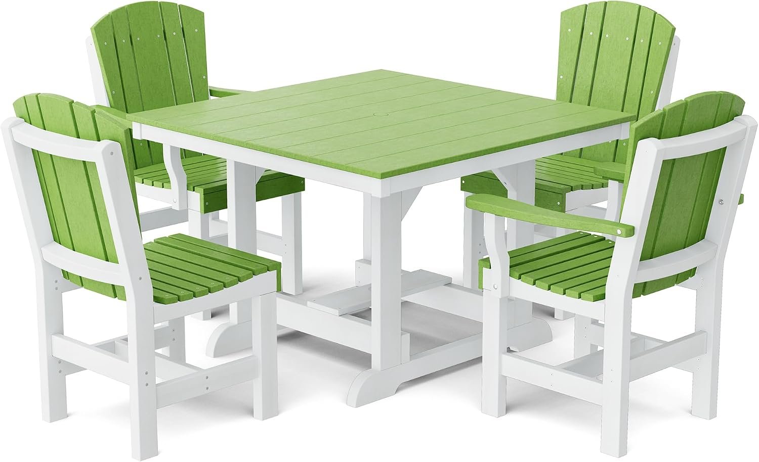 Wildridge Heritage 5-Piece 44″x44″ Dining Set, Lime Green and White – Outdoor Weather Resistant Recycled Plastic Furniture for Patio