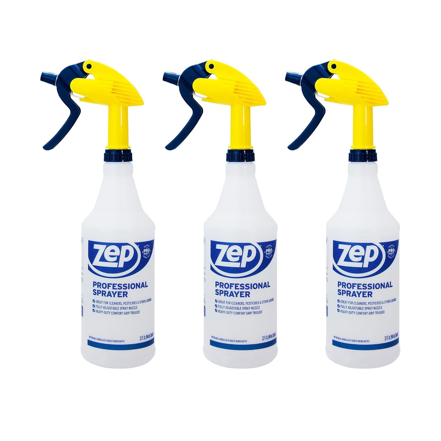 ZEP Professional Sprayer Bottle, 32 oz, Pack of 3, HDPRO1 | Versatile Adjustable Nozzle, Fine Mist or Powerful Spray, Refillable for Diluted Concentrate