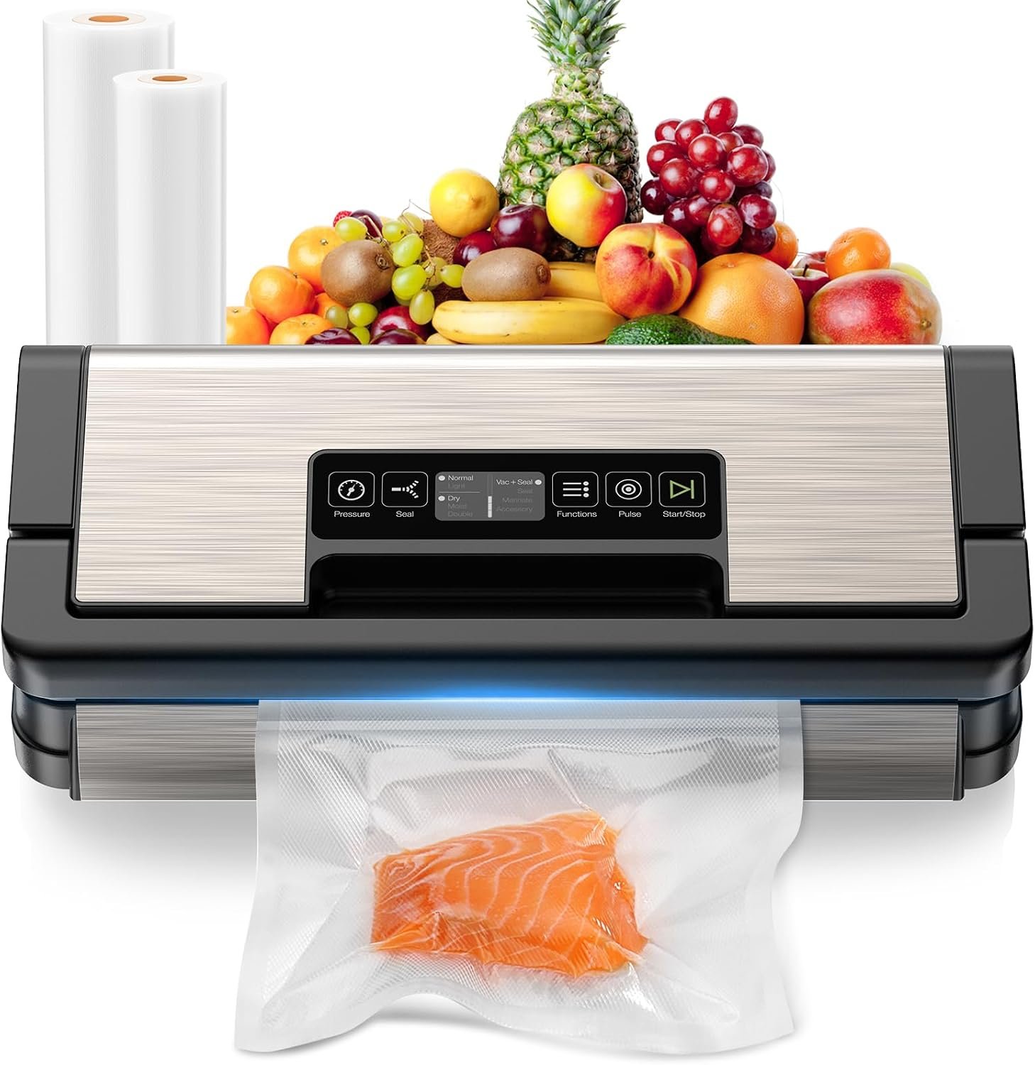 Vacuum Sealer for Food, 95kPa Food Saver Vacuum Sealer Machine, Dry/Moist Food, Automatic Food Sealer, Touch Display, Double Heat Seal (Gunmetal Steel)