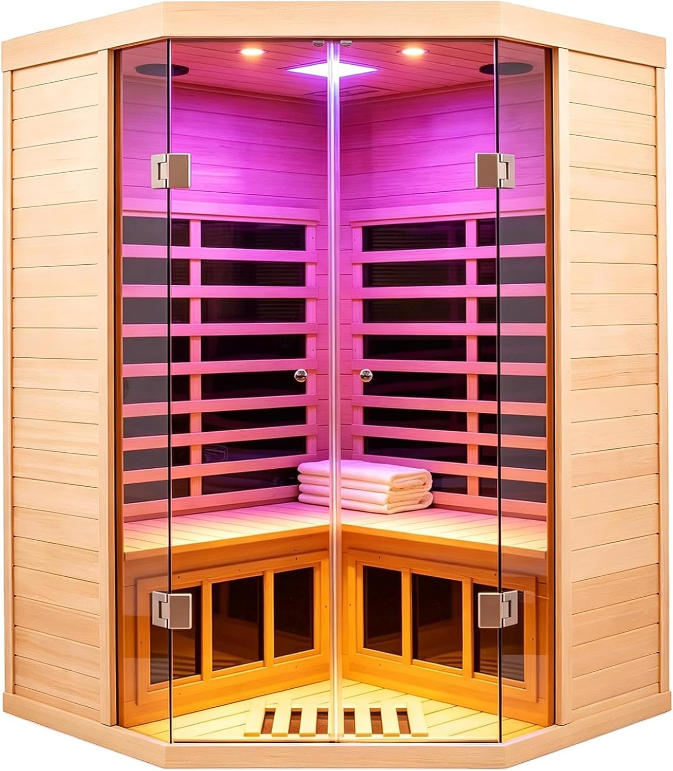 Smart Indoor Home Sauna 0-5mG Ultra Low Emf Far Infrared Sauna 2-3 Person, 1520w Hemlock Wooden Sauna Room with APP & LCD Control Panel, Bluetooth Speaker, Chromotherapy Lights, Thermal Cover