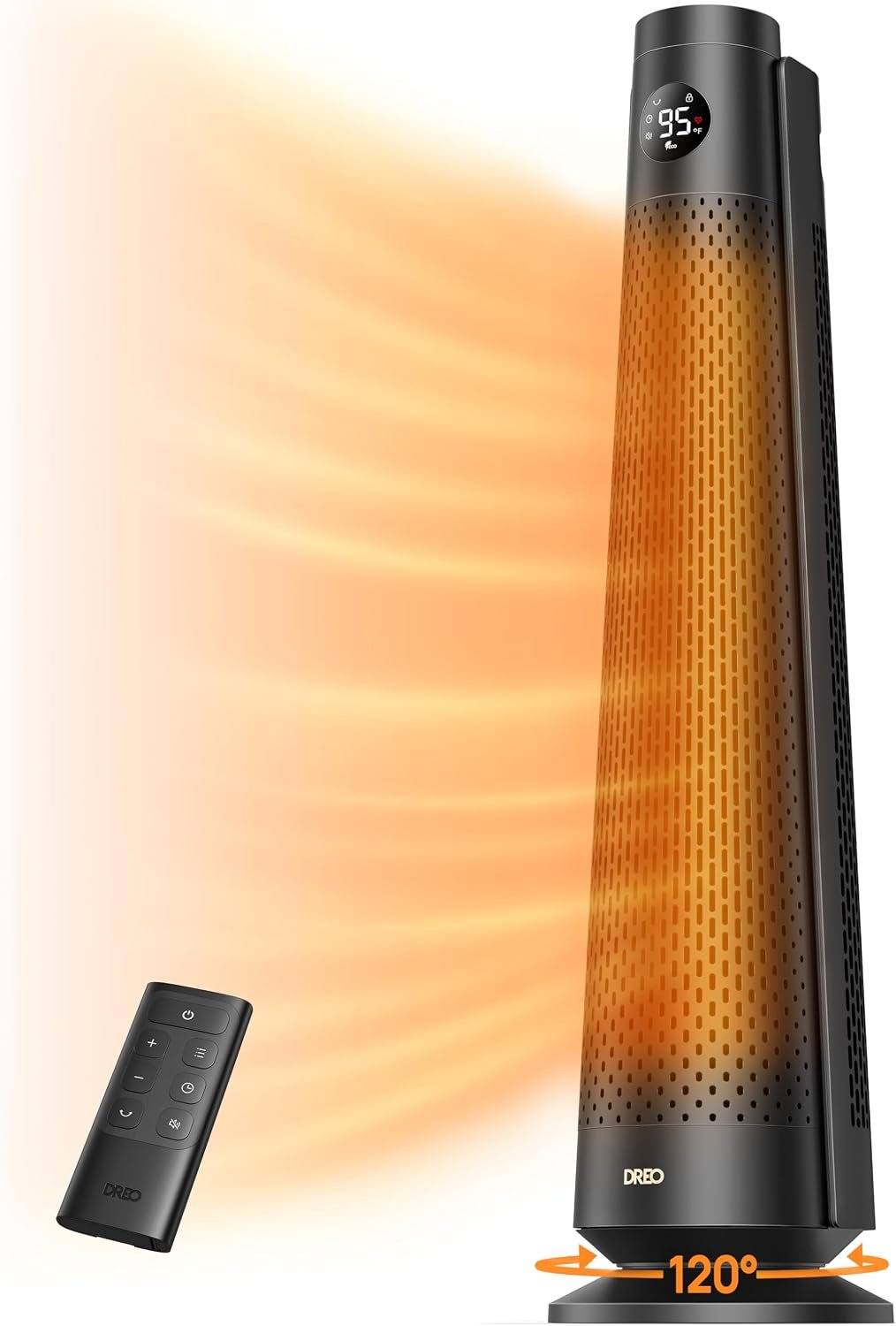 DREO Space Heater Large Room, 120° Oscillation, 30″ Heaters with Remote | Adjustable Thermostat, 5 Heat & 3 Fan levels, 8 Safety Protection, ECO Mode, 1-12H Timer, 25dB Quiet Heater for Office, Black