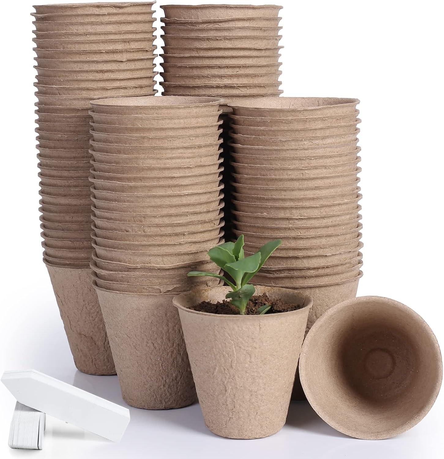 100-Pack 3.15 Inch Peat Pots for Seedling with 100 Pcs Plant Labels,Outdoor Garden Germination Nursery Pots,Biodegradable Seed Starter Pots Kits