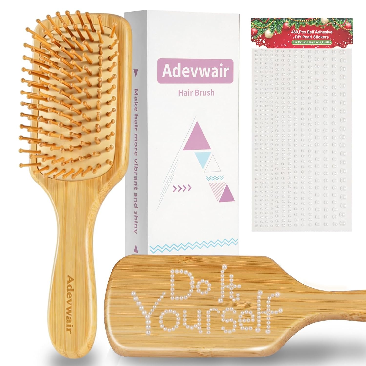 Bamboo Hair Brush Natural Hairbrush for Hair Growth, Paddle Hair Brushes for Women Men Kids Massage Scalp, Wooden Detangler Brush for Wet Curly Thick Fine Thin Hair, DIY Wedding Party Gifts