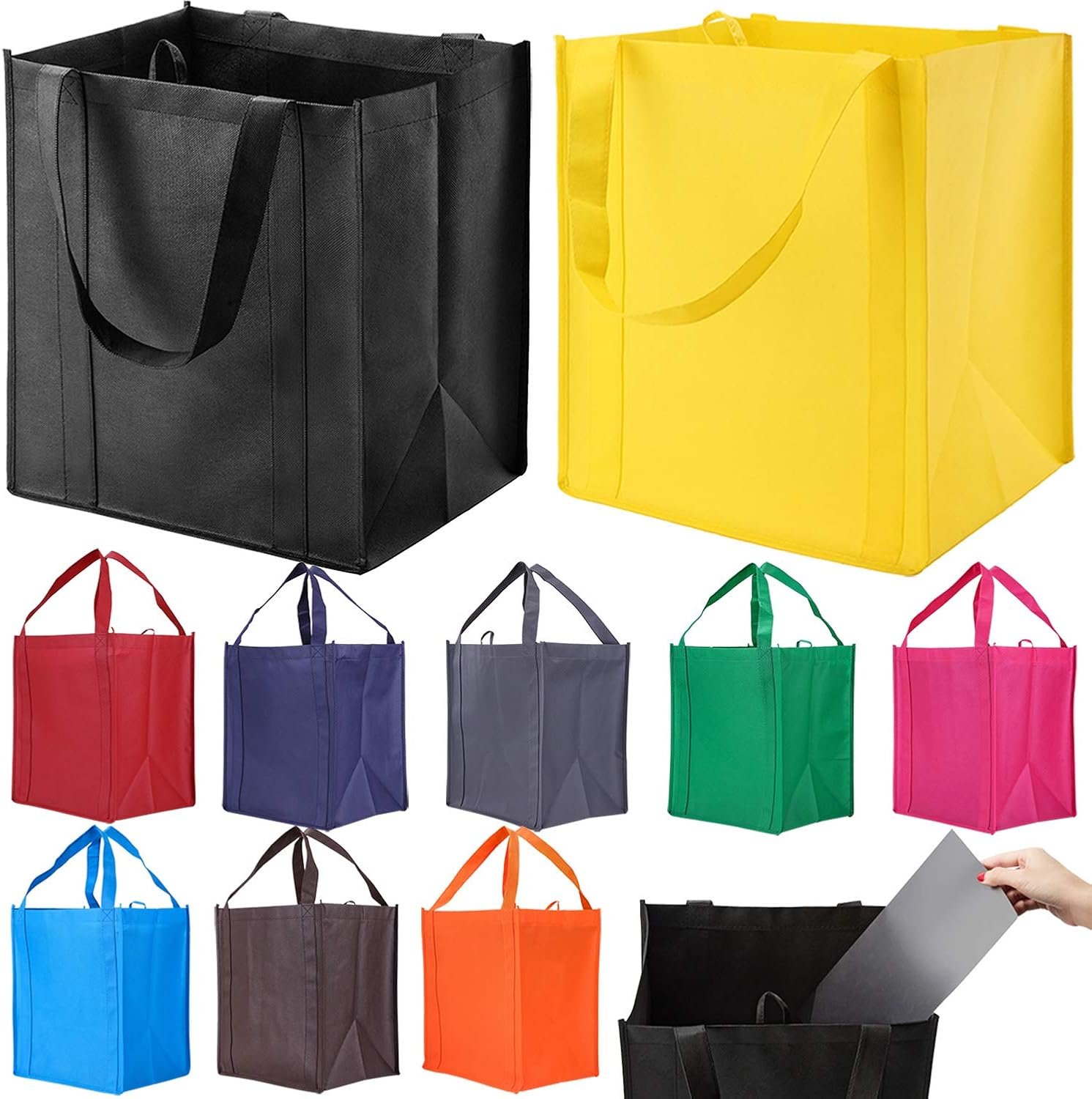NERUB 10 Pack Reusable Reinforced Handle Grocery Bags – Heavy Duty Large Shopping Totes with Thick Plastic Bottom can hold 40 lbs