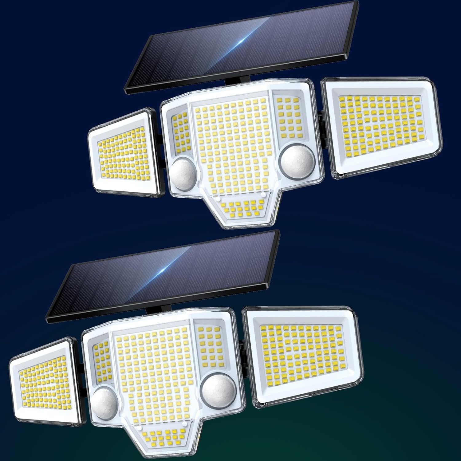 Solar Lights Outdoor Waterproof, 4000LM Solar Flood Lights -Dual Motion Sensor & Curved 300°Wide Beam, Larger 3500mAh, Adjustable Solar Security Lights for Yard-2Pack Black