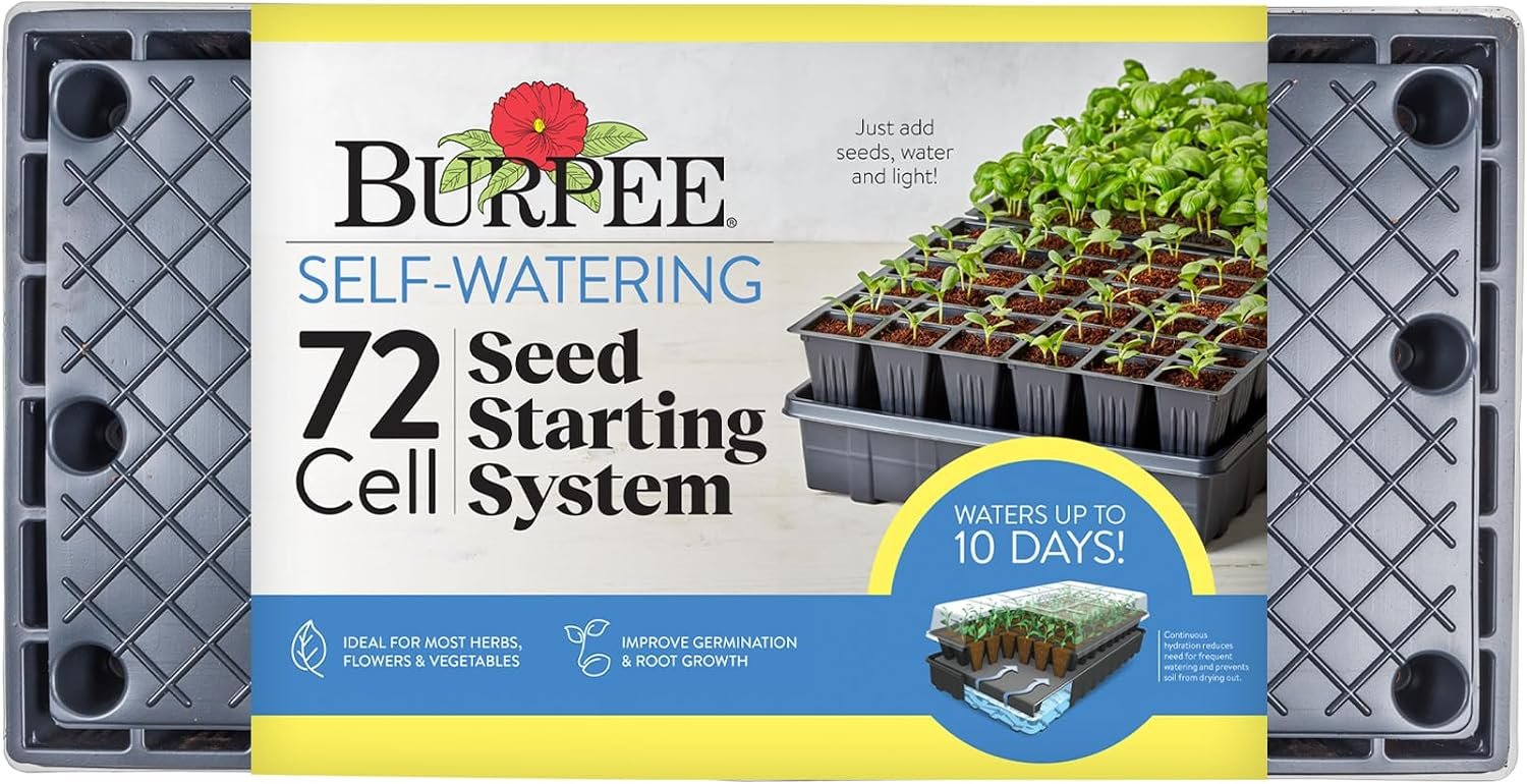 Burpee 72-Cell Self-Watering Seed Starter Kit for Indoor Seed Starting | Complete grow kit with coco coir pellets, humidity dome and self-watering system for starting vegetables, herbs and flowers