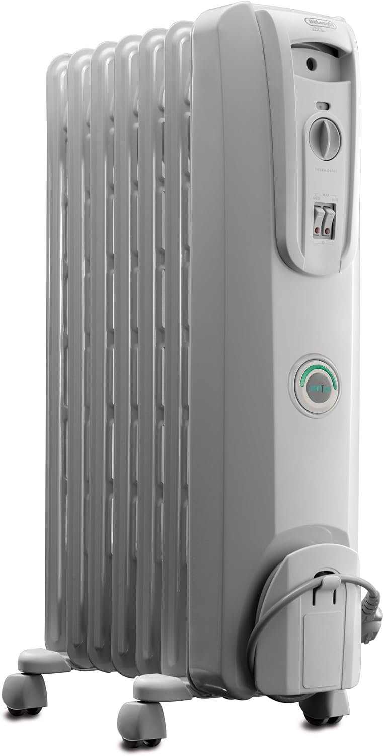 De’Longhi Oil filled Radiator Heater, 1500W Electric Space Heater for indoor use, portable room heater, Energy Saving, full room like office and bedroom with safety features, EW7707CM