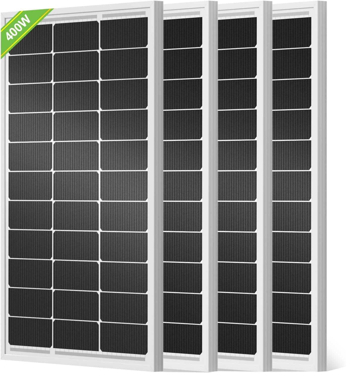 ECO-WORTHY 400W Solar Panels N-Type 4pcs 100 Watt 18V Monocrystalline | IP68 Waterproof, 16BB, Perfect for Off Grid PV Power for Home, Camping, Boat, Shed Farm, RV,12V/24V battery
