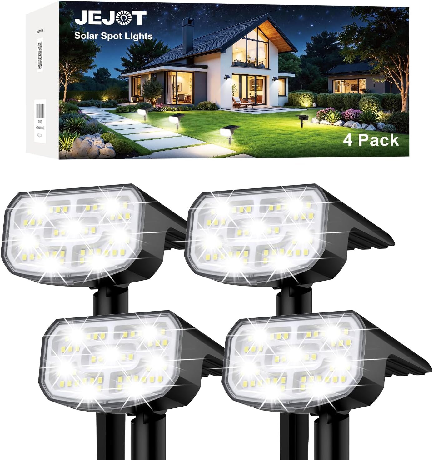JEJOT Solar Spot Lights Outdoor Waterproof,4 Pack, Adjustable Brightness Solar Spotlights,Solar Lights for Yard Garden Lawn Landscape,Cool White