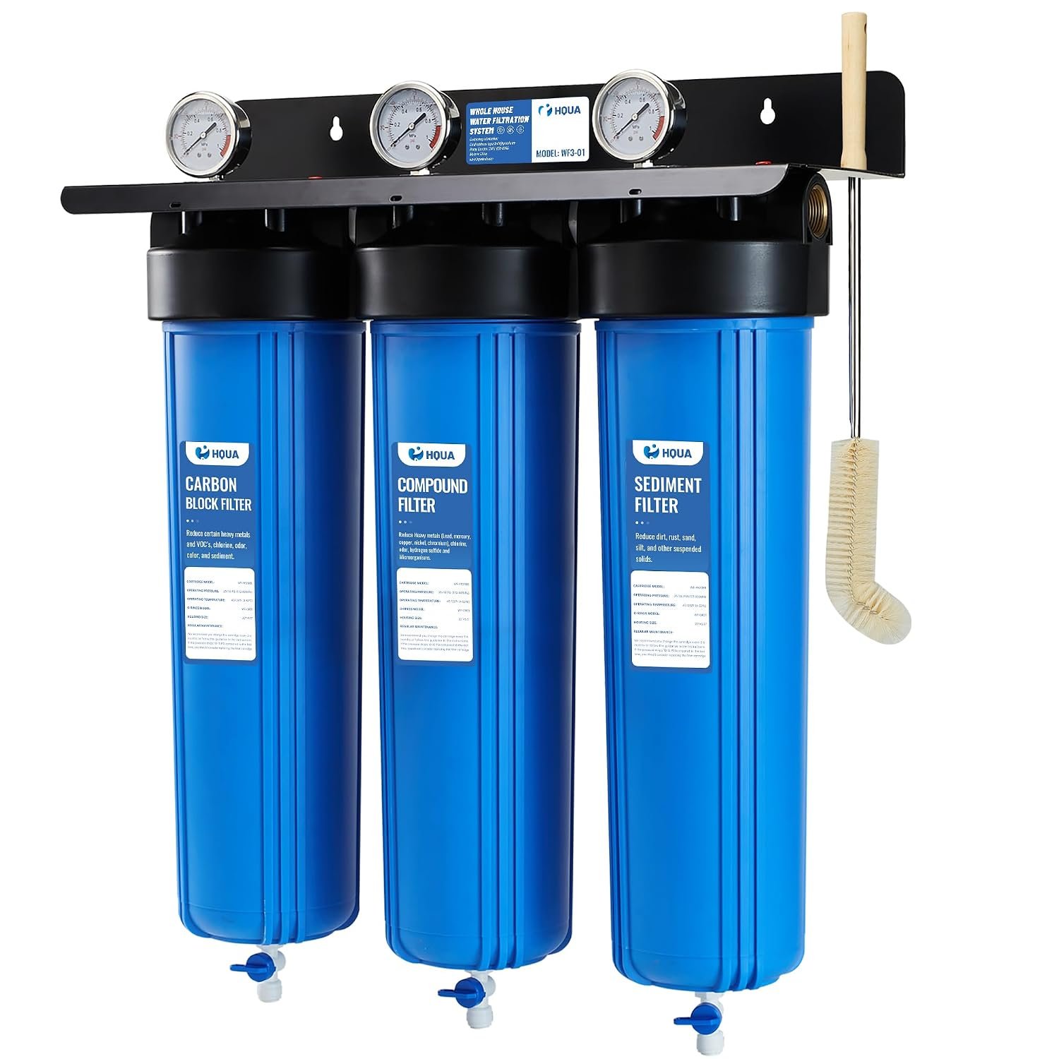 WF3-01 3-Stage Whole House Water Filtration System, Reduces Heavy Metals (Lead, Mercury, Arsenic, Cadmium, Chromium), Chlorine, Sediment, Odor, and VOC’s