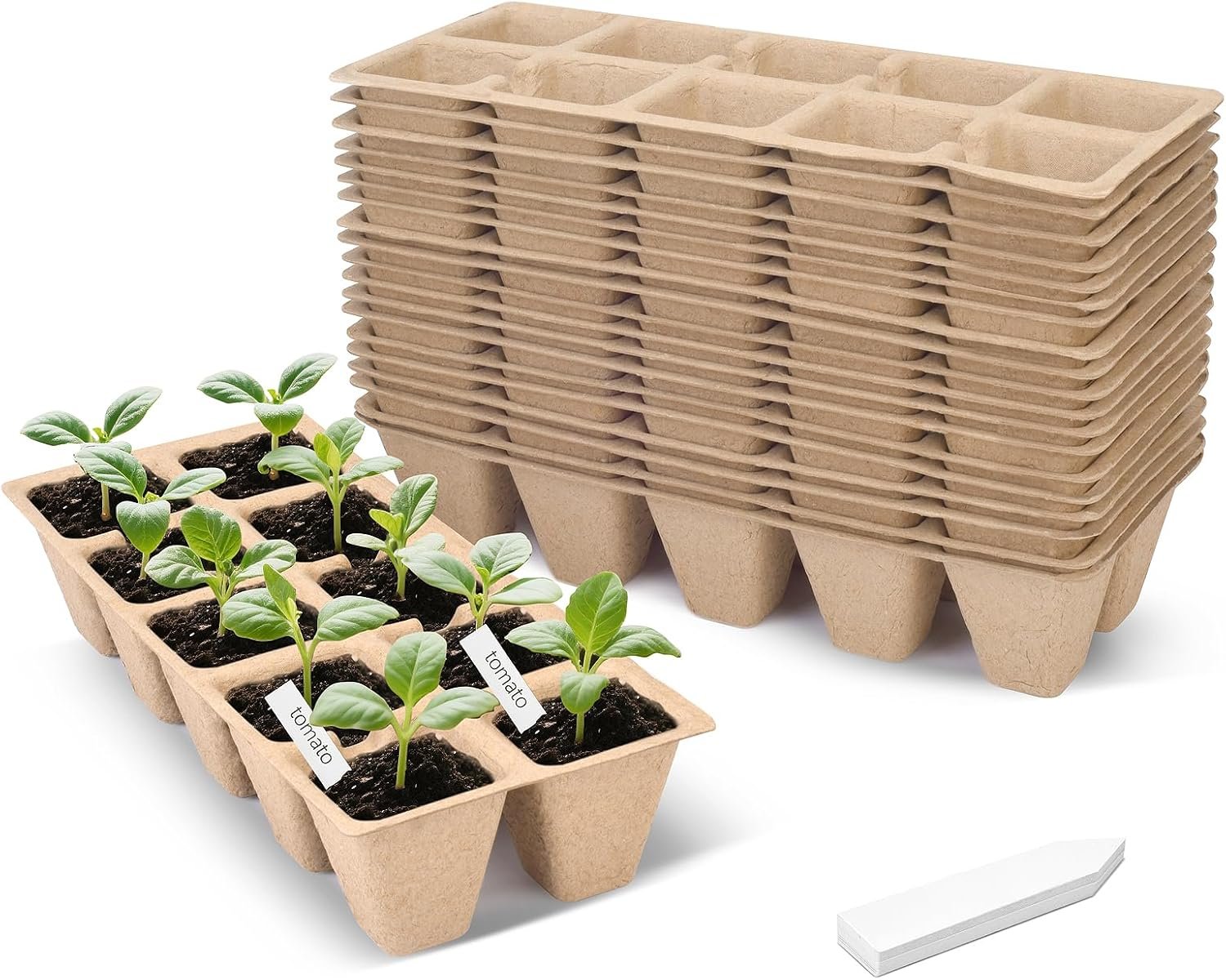 200 Cells Peat Pots, Seed Starter Trays Planting Trays for Seedlings | 20 Pack Germination Trays Peat Pot with 20 Labels
