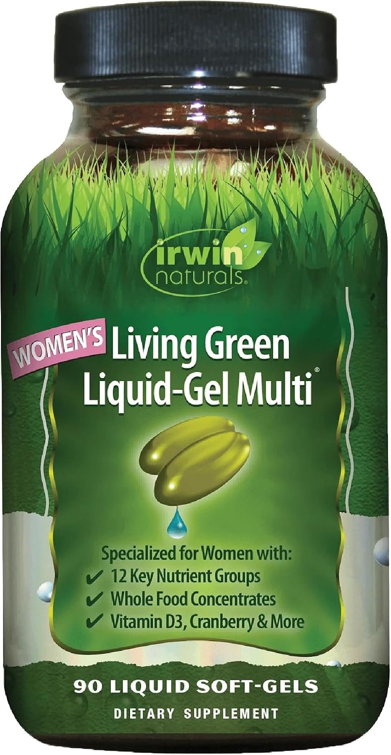 Irwin Naturals Women’s Living Green Liquid-Gel Multivitamins | Whole Food Multivitamin for Women | 70 Nutrients, Omega & Greens Blend | BioPerine for Absorption | 90 Softgels