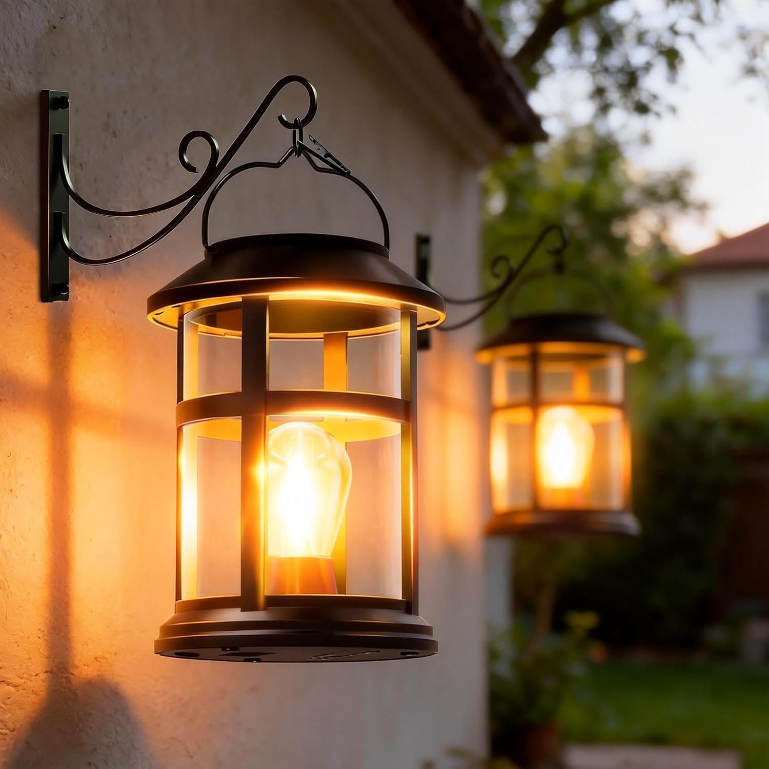 GARPAR Solar Lanterns Outdoor Waterproof, Hanging Solar Lights with Hook | Wall Mount Kit, Brighter LED, 1000mAh Battery, Bigger Solar Panel, Auto On/Off, for Garden, Yard, Patio, Porch Decor