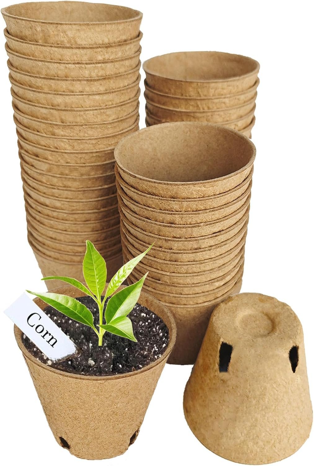 Napia Peat Pots Seed Starter – 45 Pack 3.15 inch Biodegradable Seed Starter Pots Peat Pots for Seedlings with 30pcs Plant Labels, Seedling Pots Starter Pots for Planting Seeds with Drainage Holes