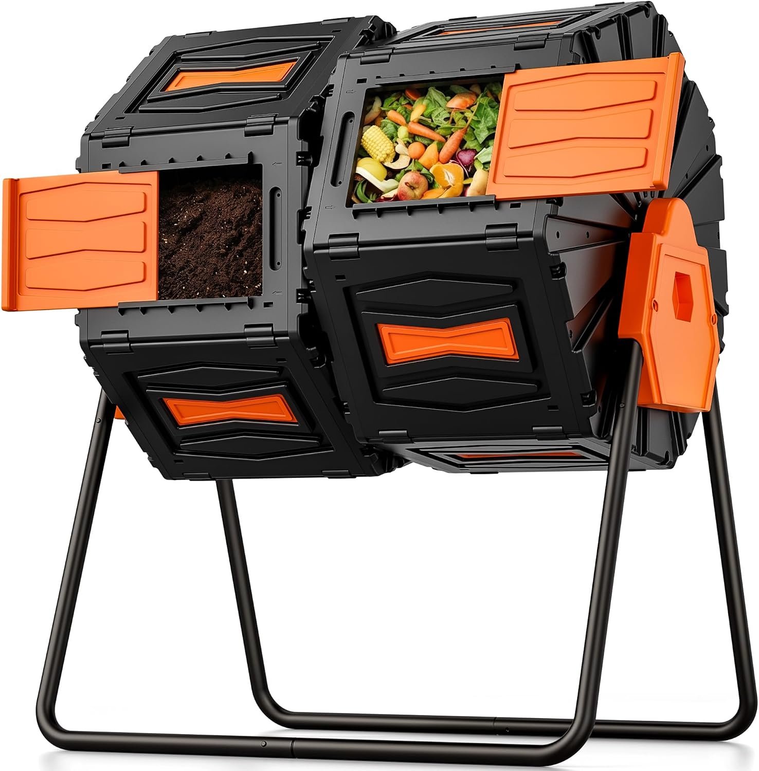 Composter Tumbler Outdoor, 45Gal Dual Chamber Batch Rotating Compost Tumbler, Easy Assembly/UV Resistant/BPA-Free/HOA Friendly Compost Bin Outdoor for Kitchen Food Scraps Garden Yard Waste