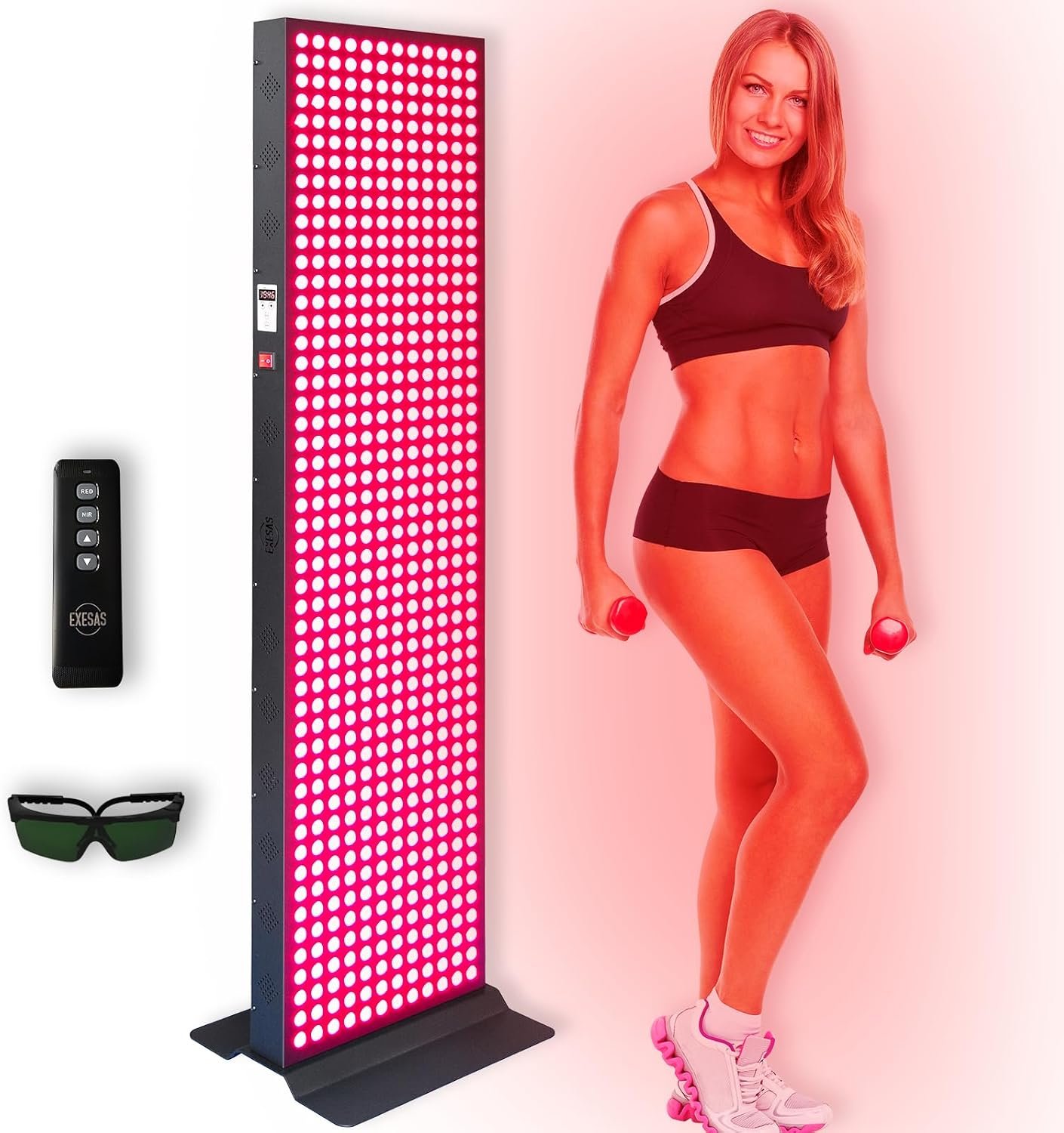 EXESAS Red Light Therapy Device for Full Body, 630nm, 660nm, 810nm & 850nm, Near Infrared Dual-Chip Clinical Grade LED Panel for Smooth Skin, Weight, Pain and Overall Wellness (600LED)