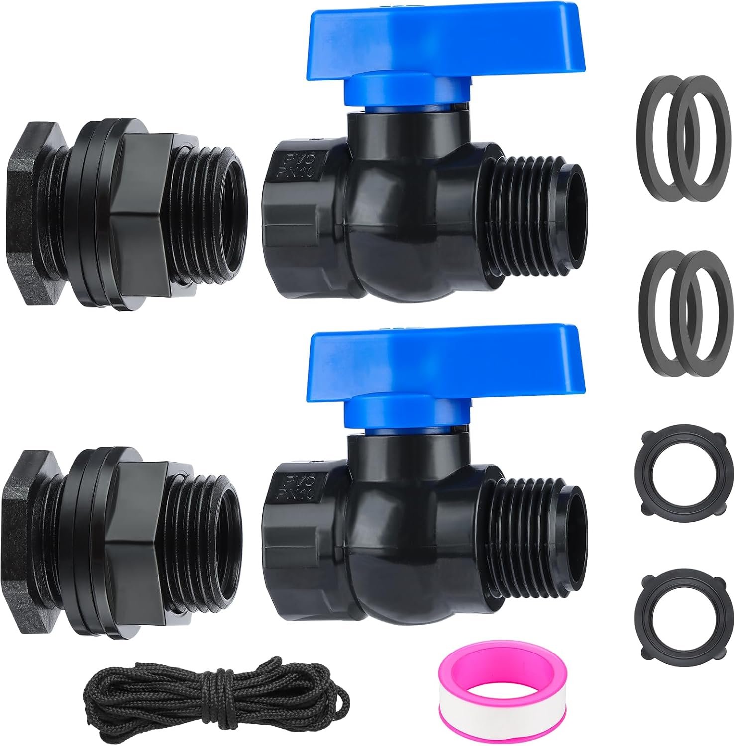 PVC Rain Barrel Spigot Kit 3/4 “, Garden Hose Shut Off Valve with Bulkhead Fitting, Rain Barrel Diverter Kit for Water Tanks, Aquariums, Garden Barrel 2 Pack